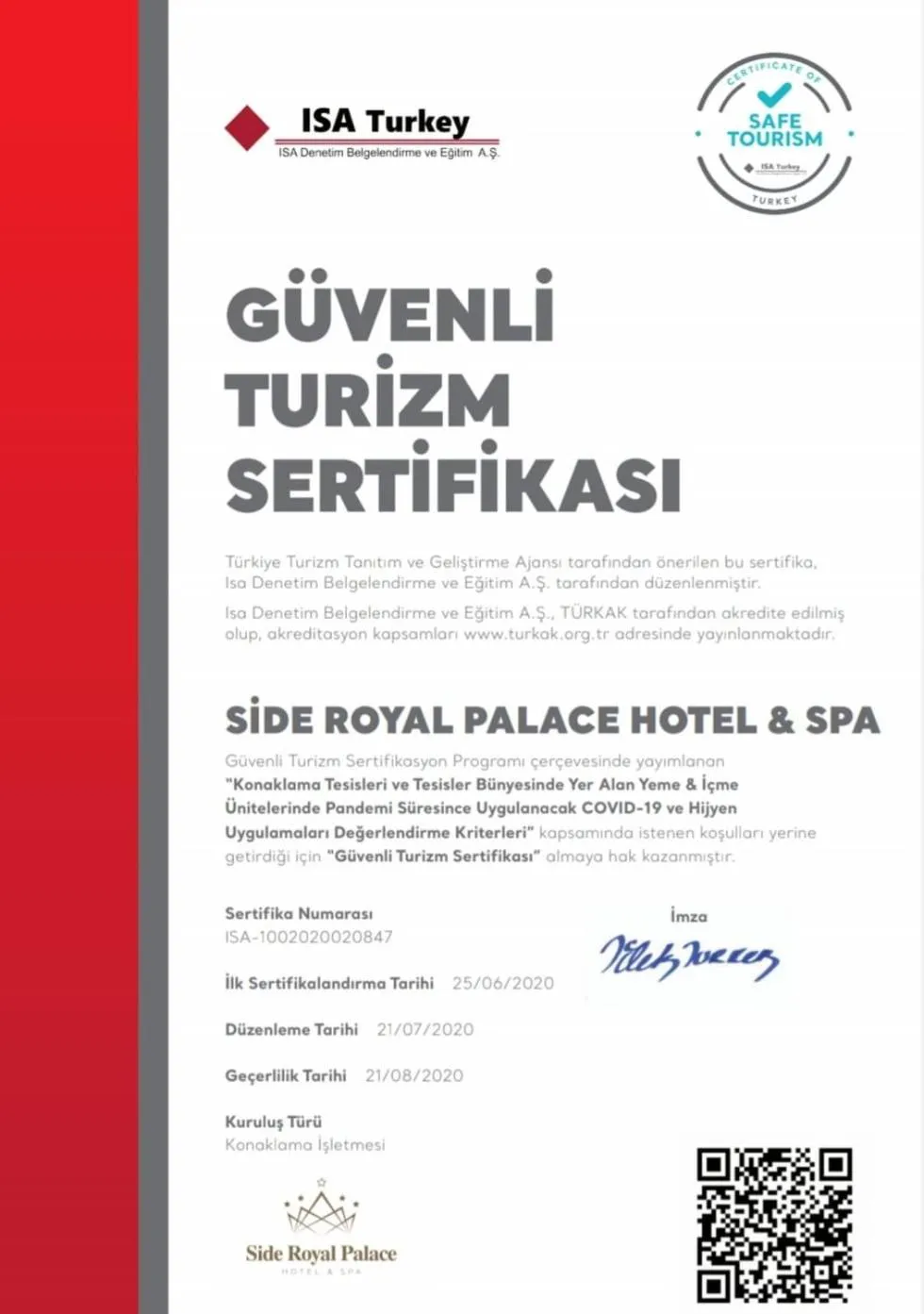 Certificate/Award in Side Royal Palace