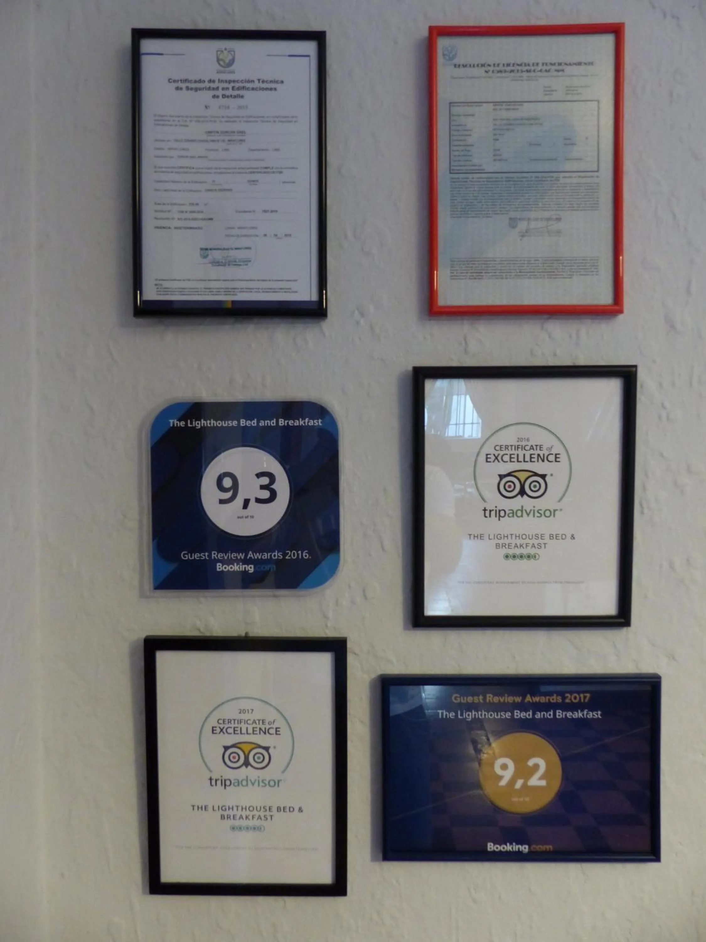 Certificate/Award in The Lighthouse Bed and Breakfast