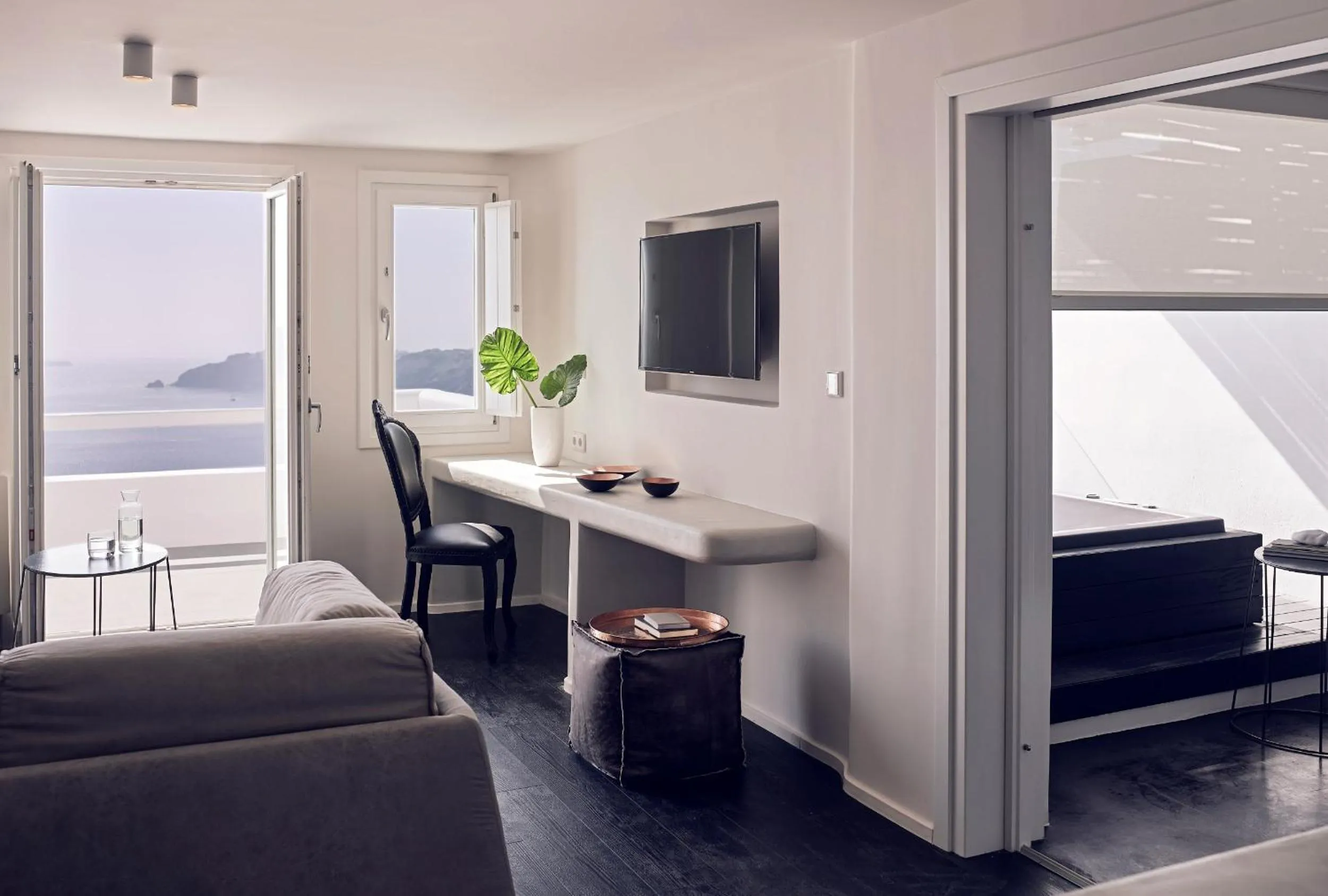 Living room, Bed in Cavo Tagoo Santorini