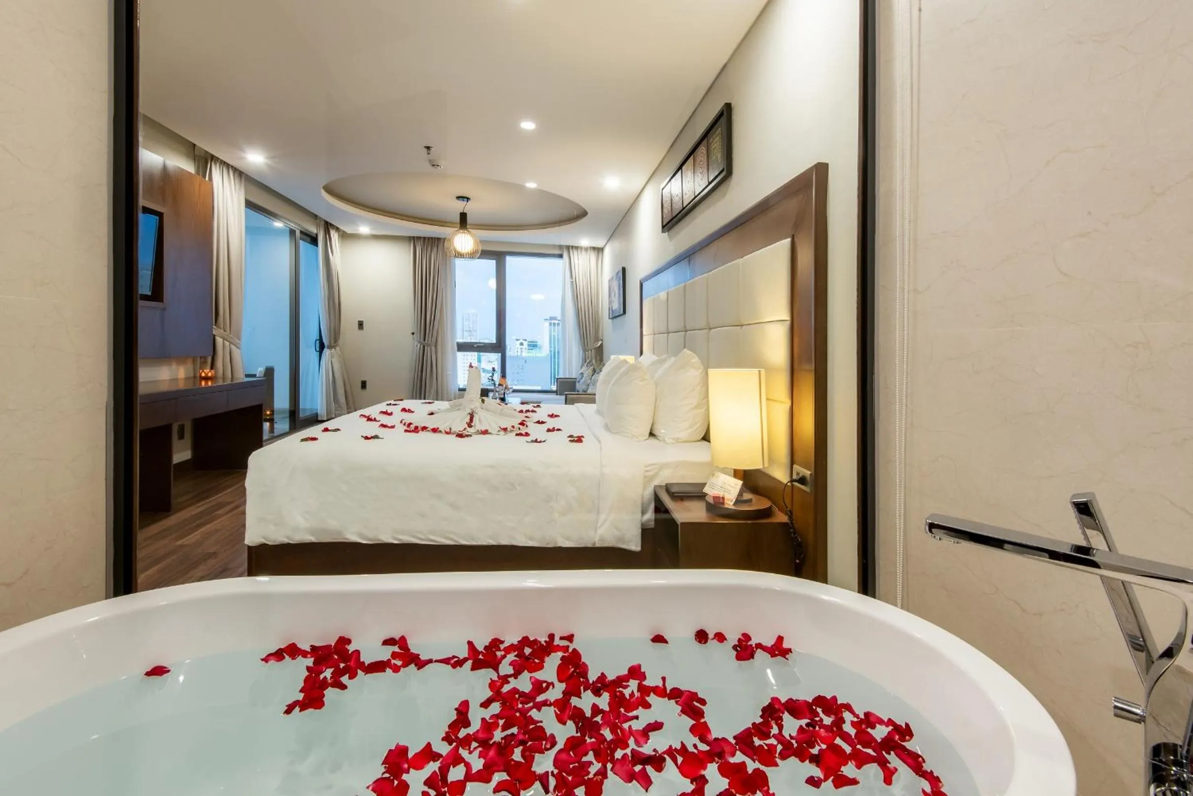 Bathroom, Bed in Grand Sea Hotel Danang