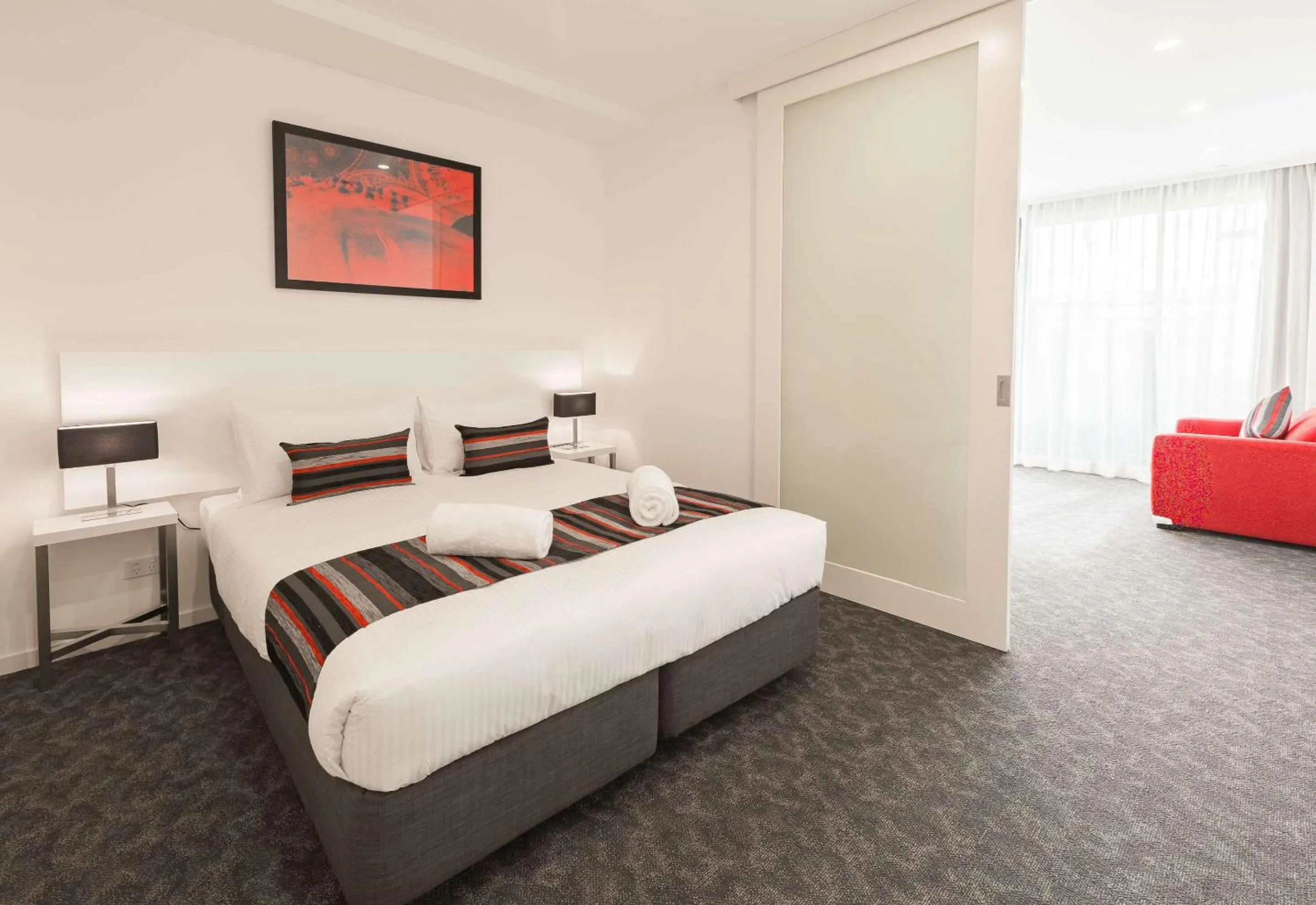 Bedroom, Bed in Comfort Apartments Box Hill