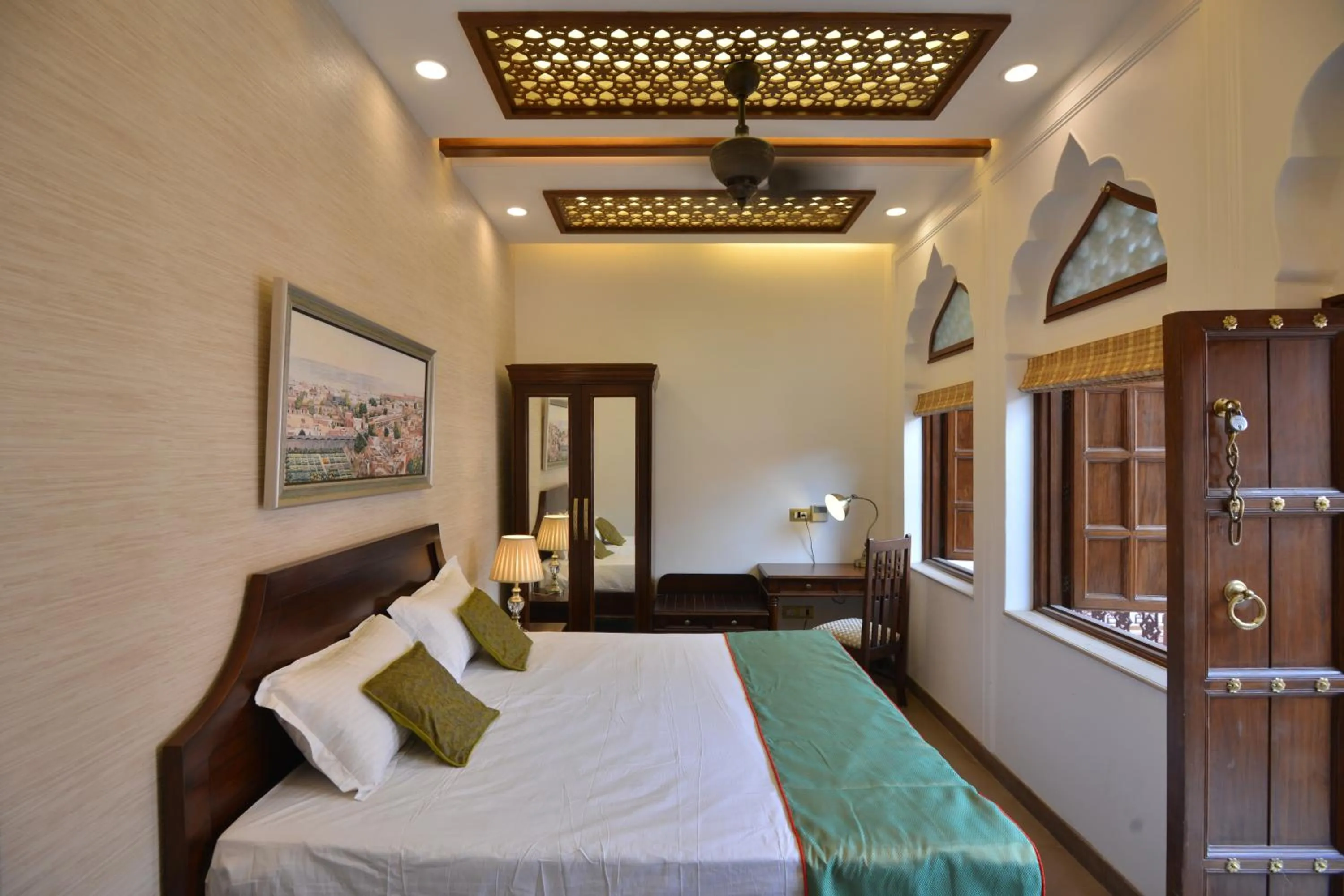 Photo of the whole room, Bed in Haveli Dharampura & Golden Haveli- UNESCO awarded Boutique Heritage Hotel