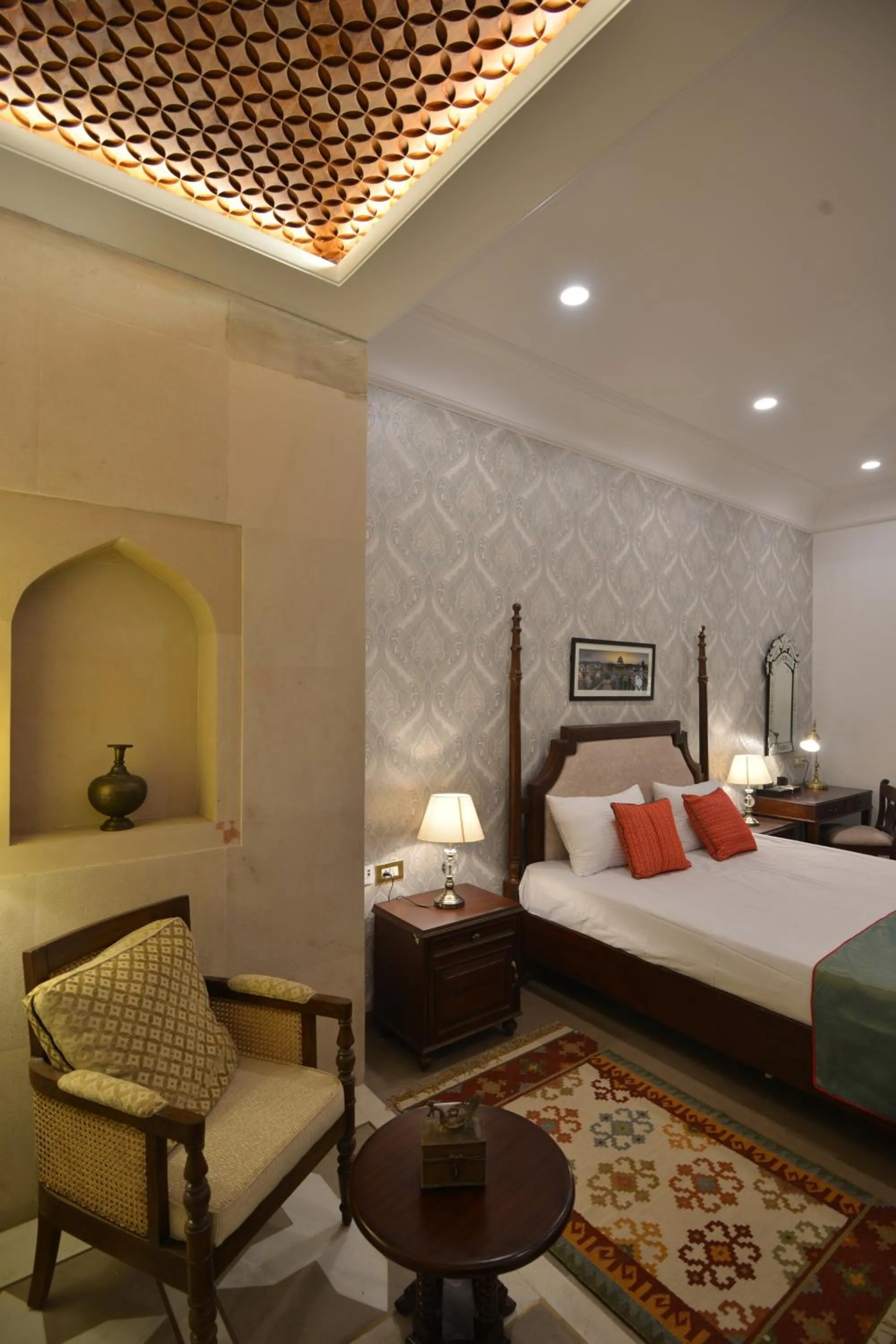 Photo of the whole room, Bed in Haveli Dharampura & Golden Haveli- UNESCO awarded Boutique Heritage Hotel