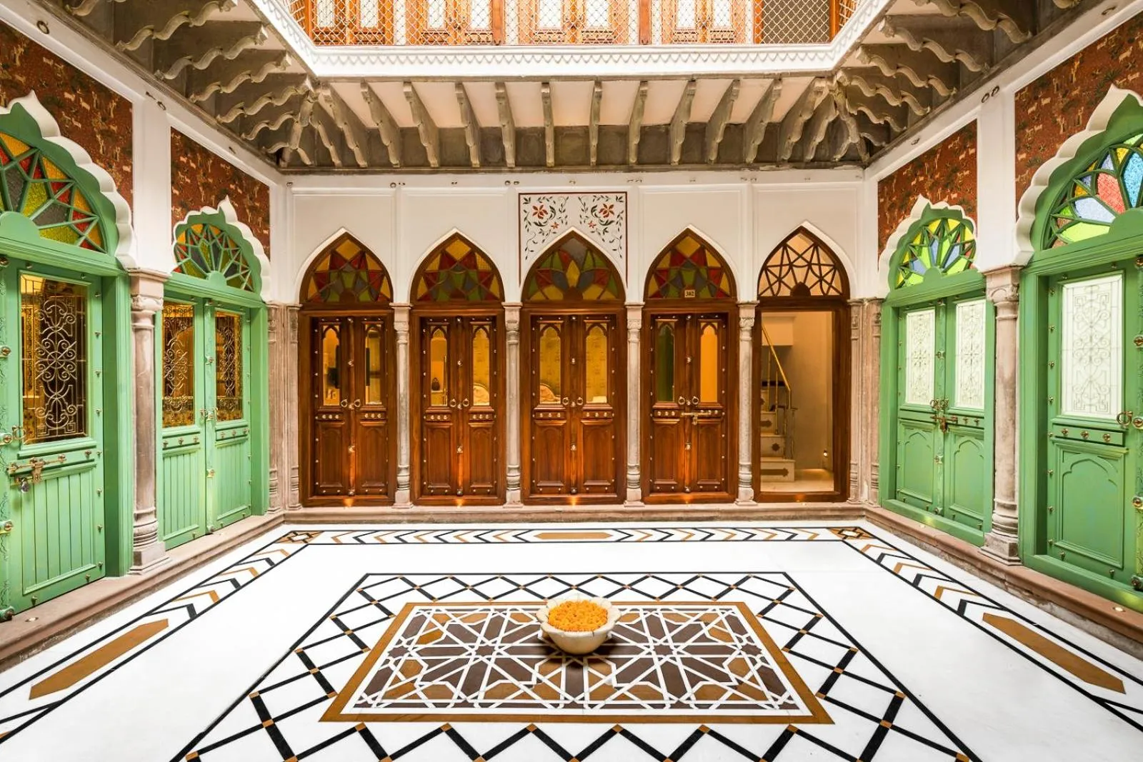 Inner courtyard view in Haveli Dharampura & Golden Haveli- UNESCO awarded Boutique Heritage Hotel