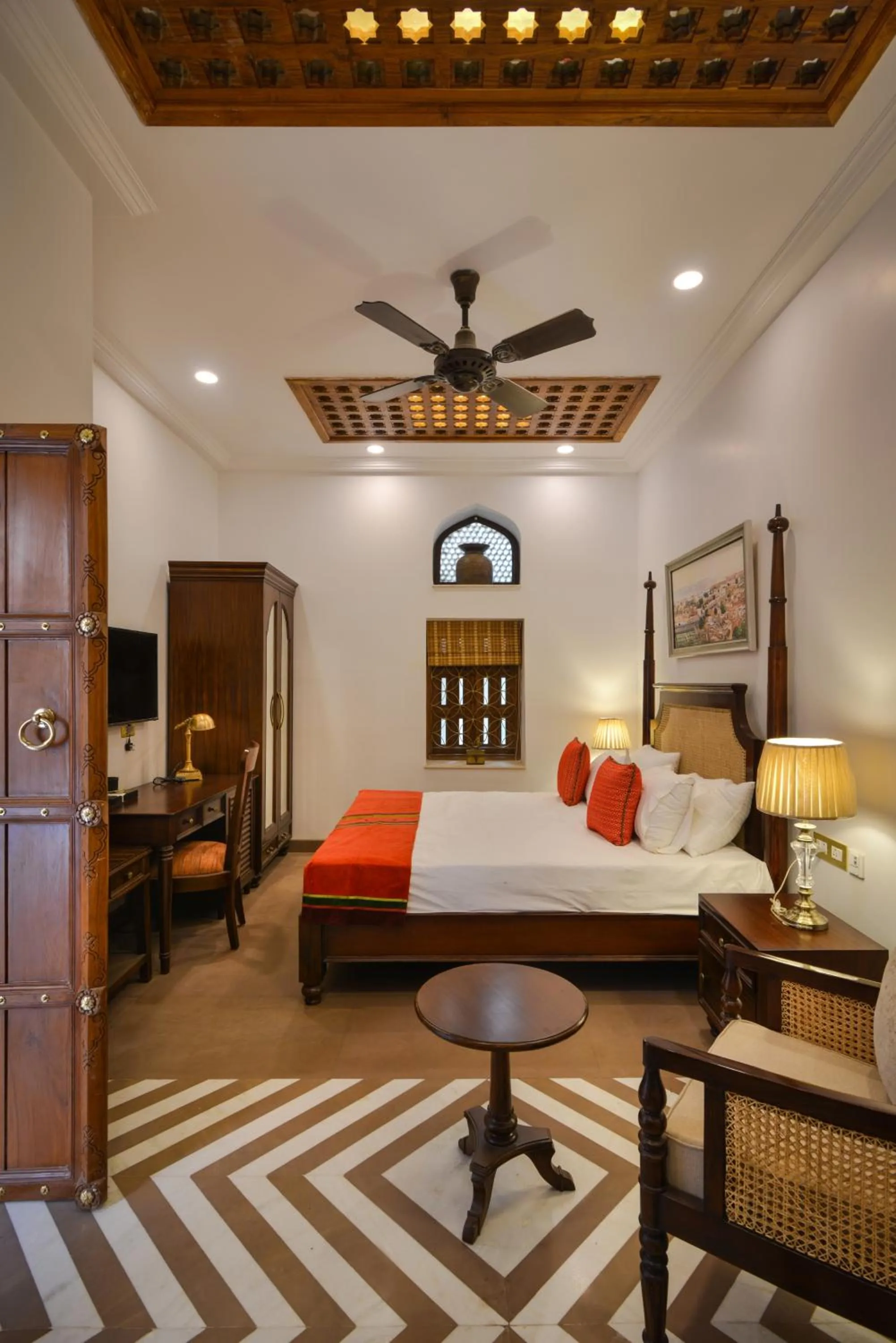 Photo of the whole room, Bed in Haveli Dharampura & Golden Haveli- UNESCO awarded Boutique Heritage Hotel