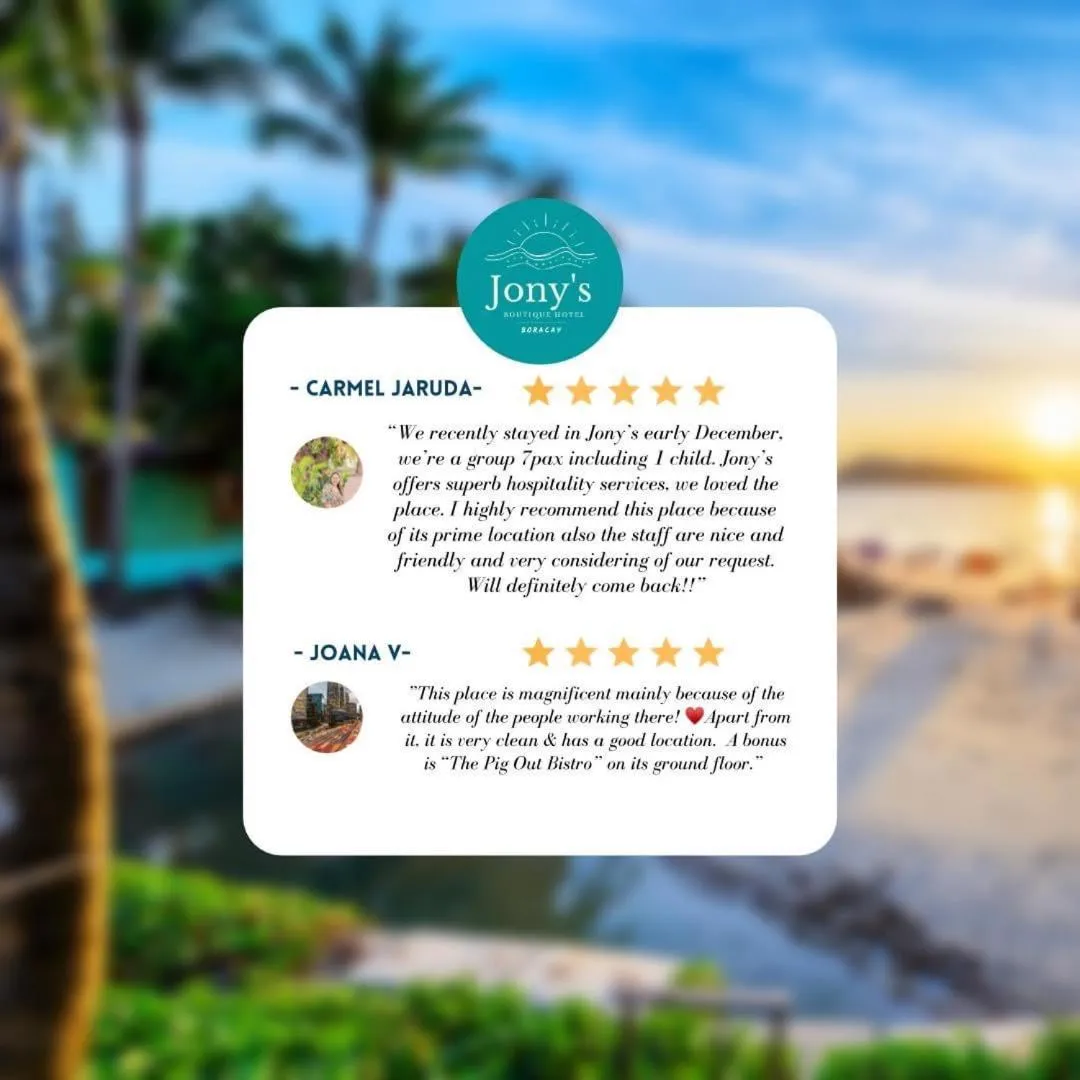 Text overlay in Jony's Boutique Hotel