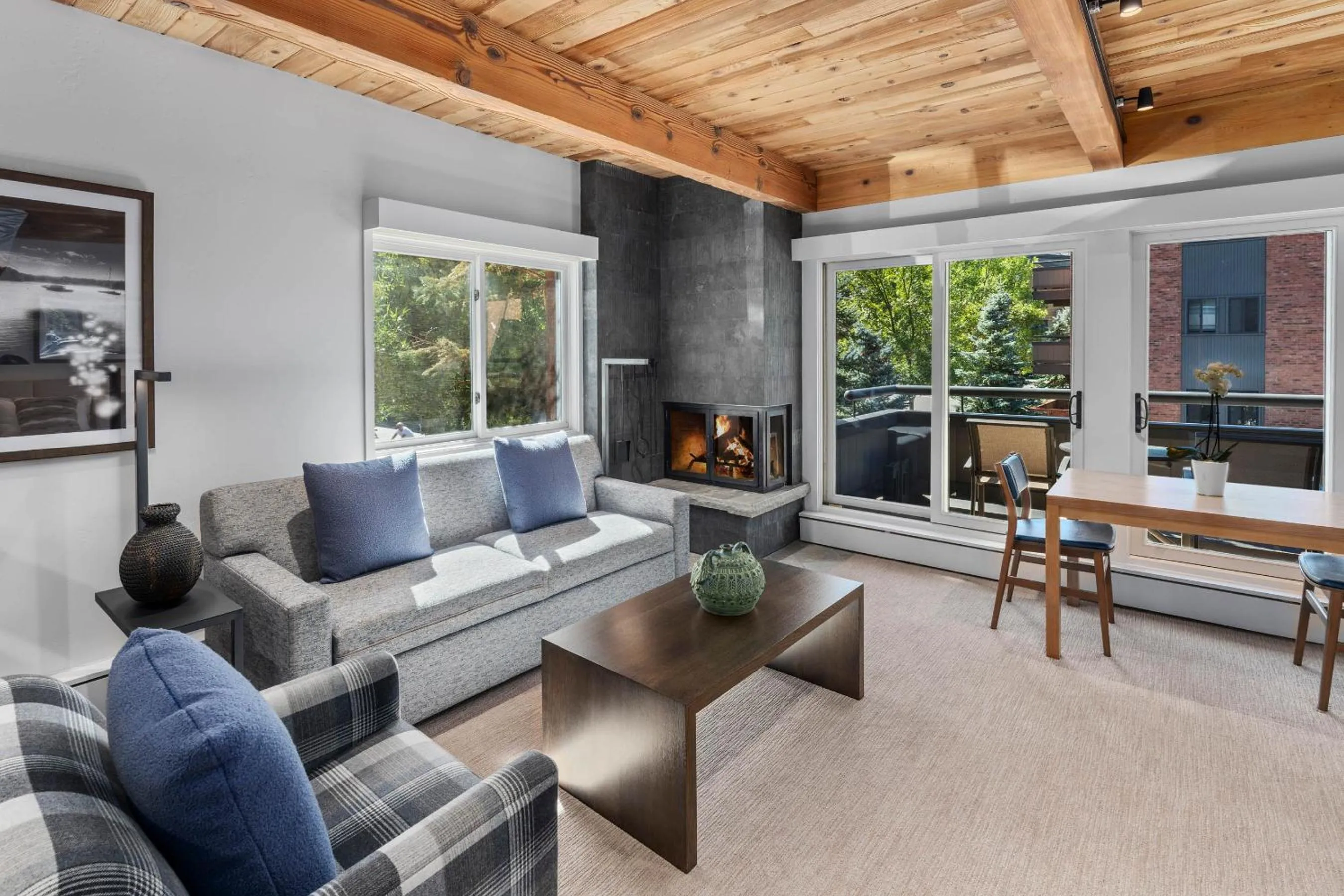 fireplace in Aspen Square Condominium Hotel