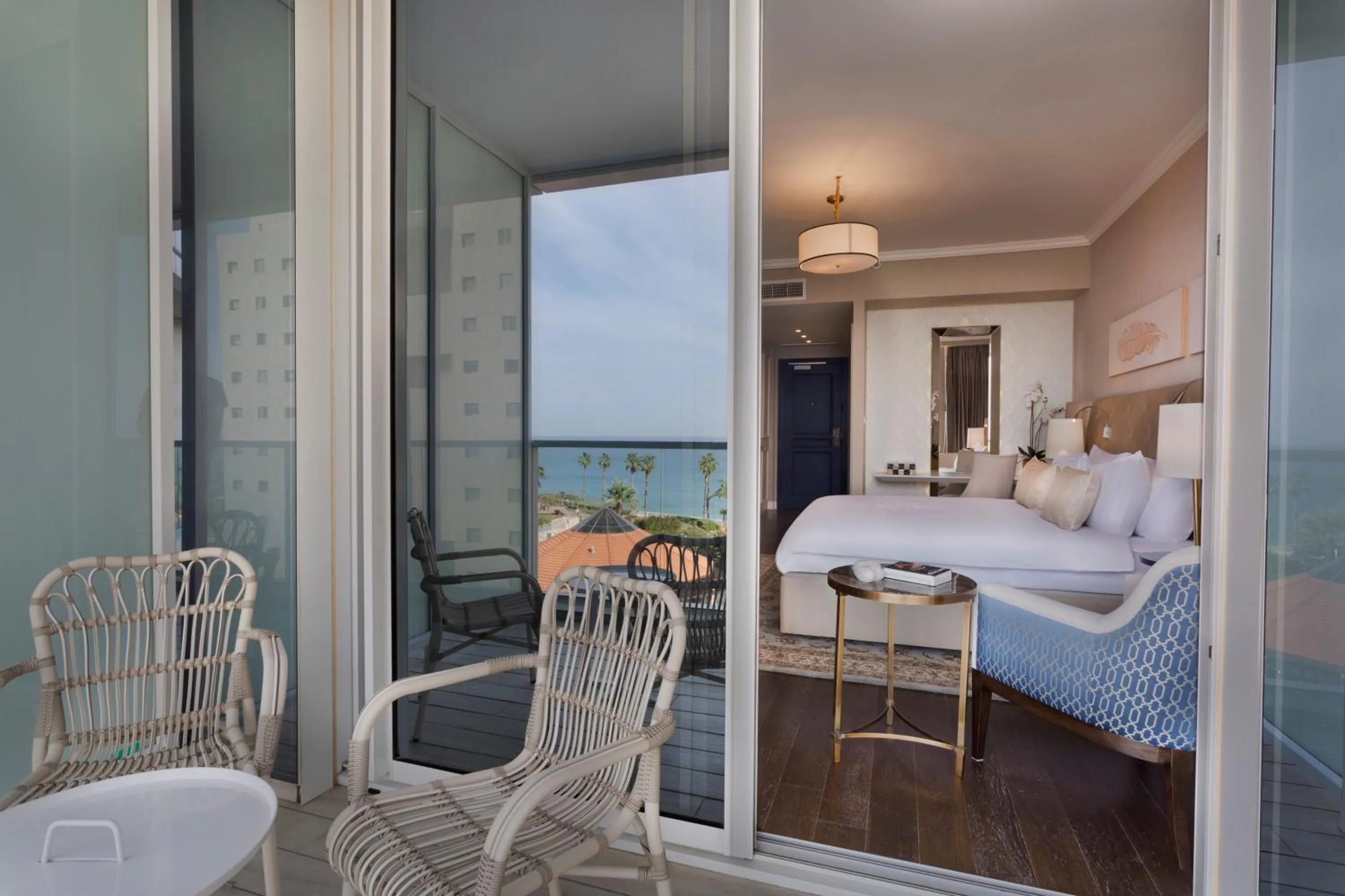Balcony/Terrace, Bed in David Tower Hotel Netanya by Prima Hotels - 16 years Plus