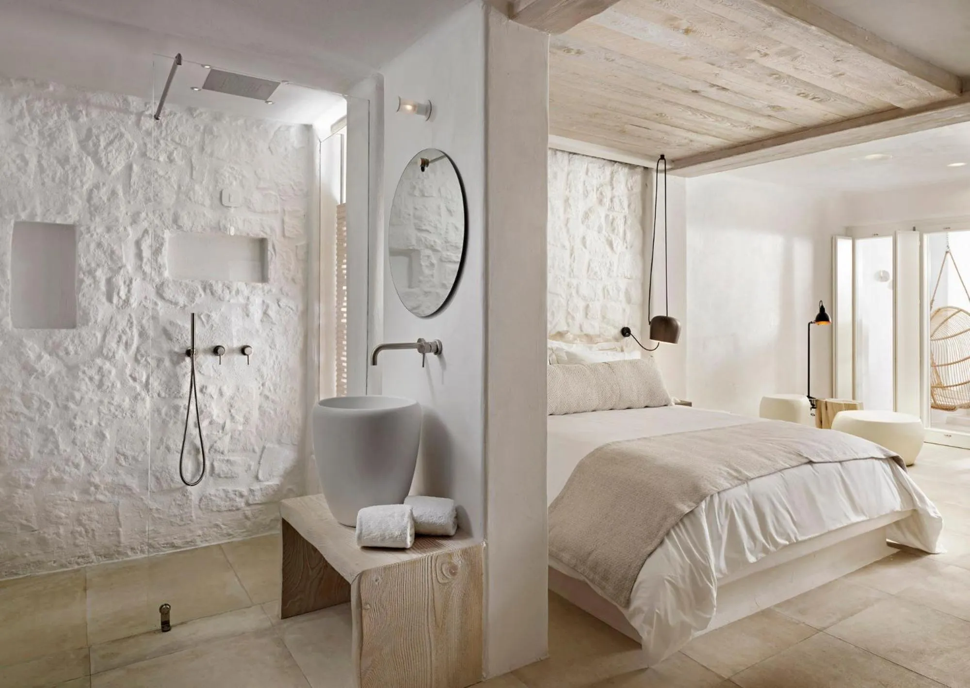 Shower, Bed in Kove Mykonos - A Myconian Collection Hotel