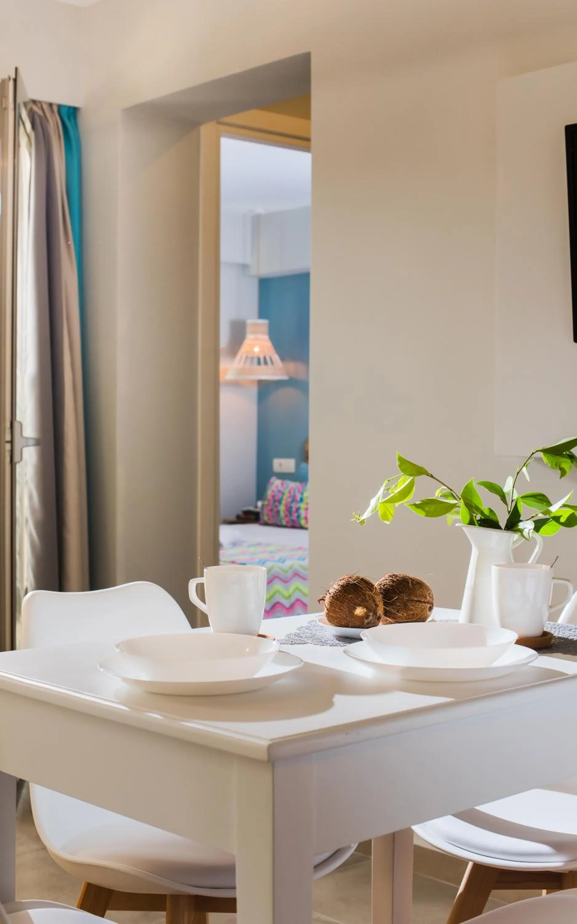 Dining area, Bed in Natali Apartments by Estia