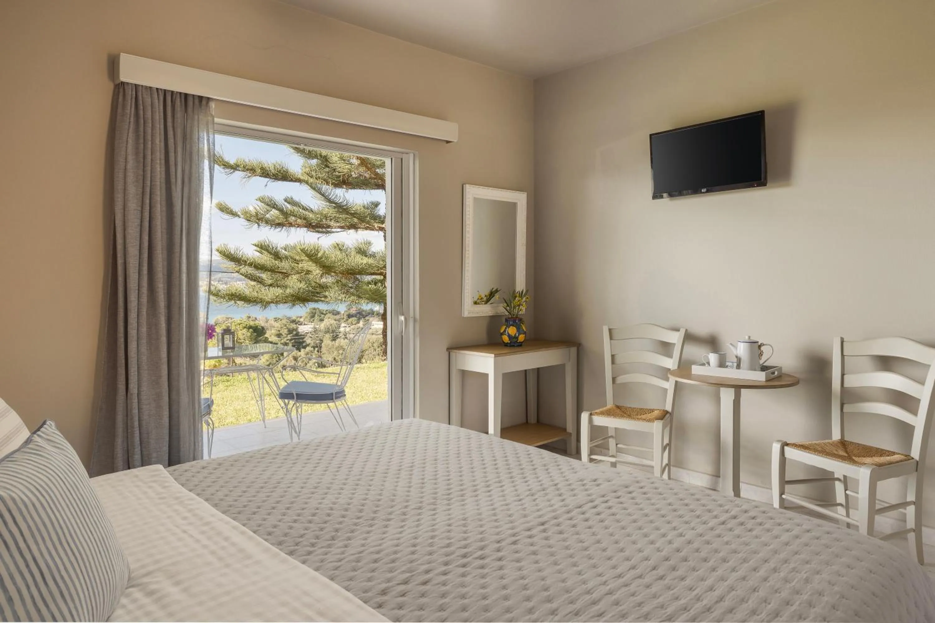 View (from property/room), Bed in Panorama Fanari studios and apartments