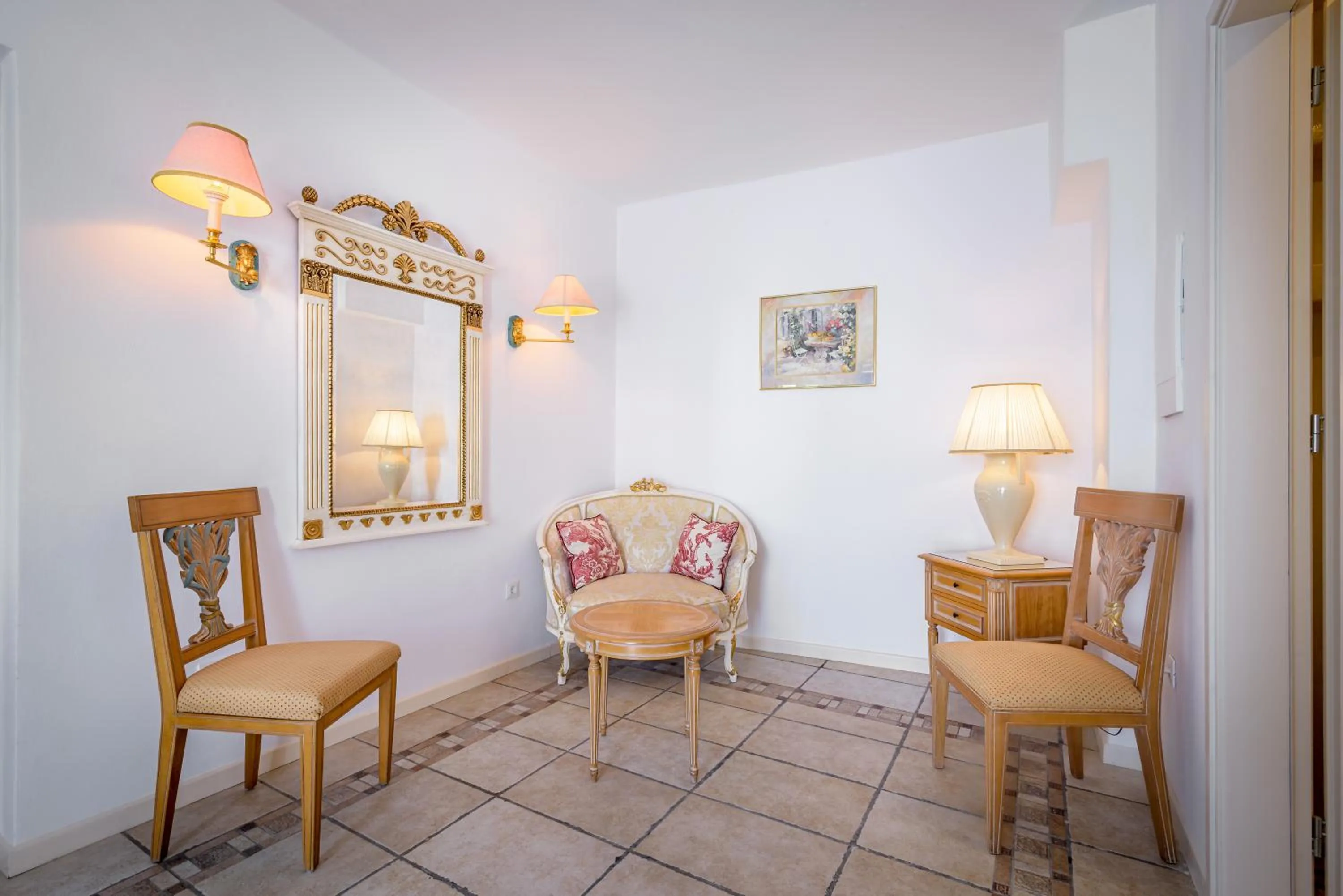 Seating area in Golden Grey Goose