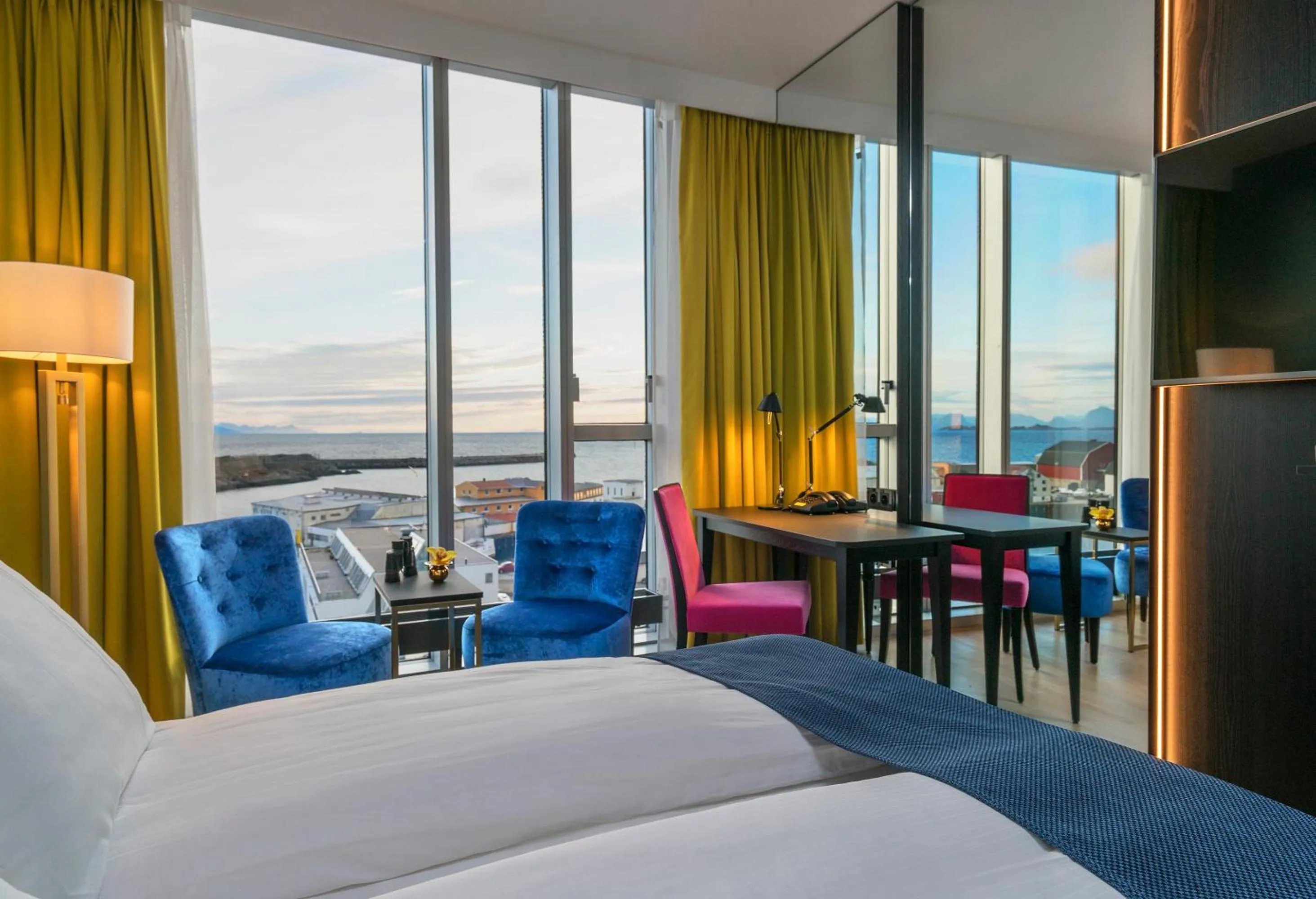 Seating area, Bed in Thon Hotel Lofoten