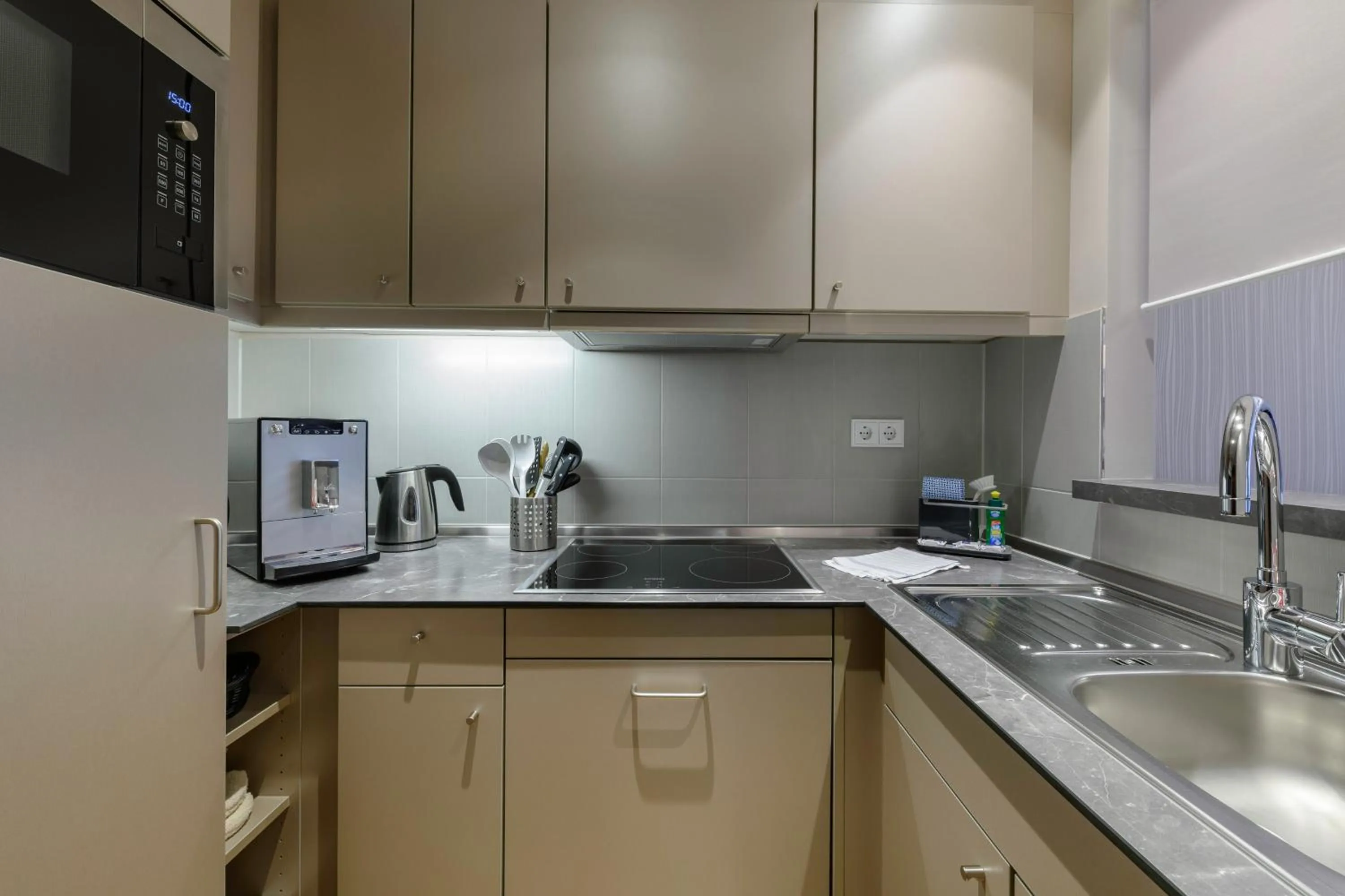 Kitchen or kitchenette in Aparthotel Adagio Frankfurt City Messe