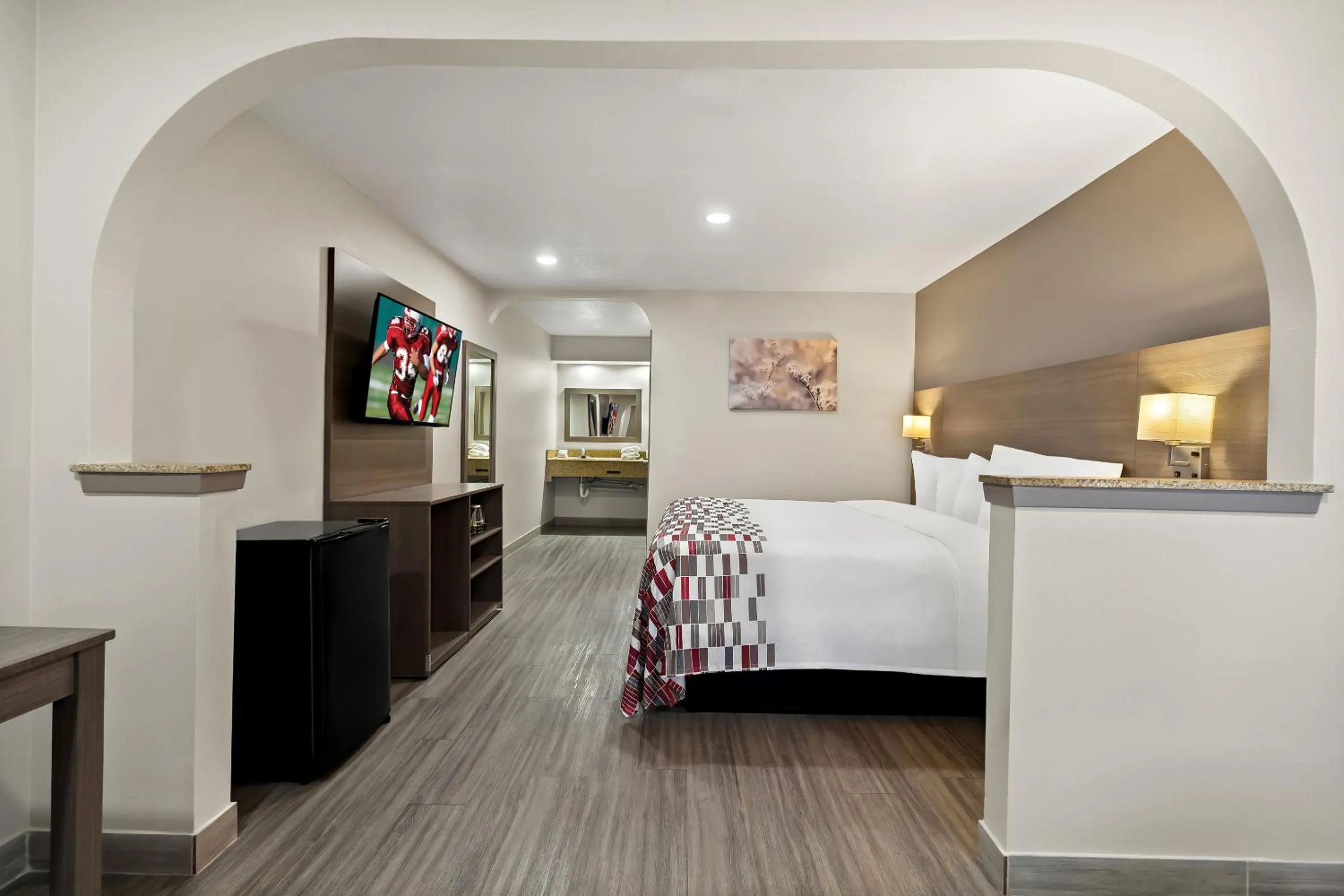 Property building, Bed in Red Roof Inn Stafford, TX