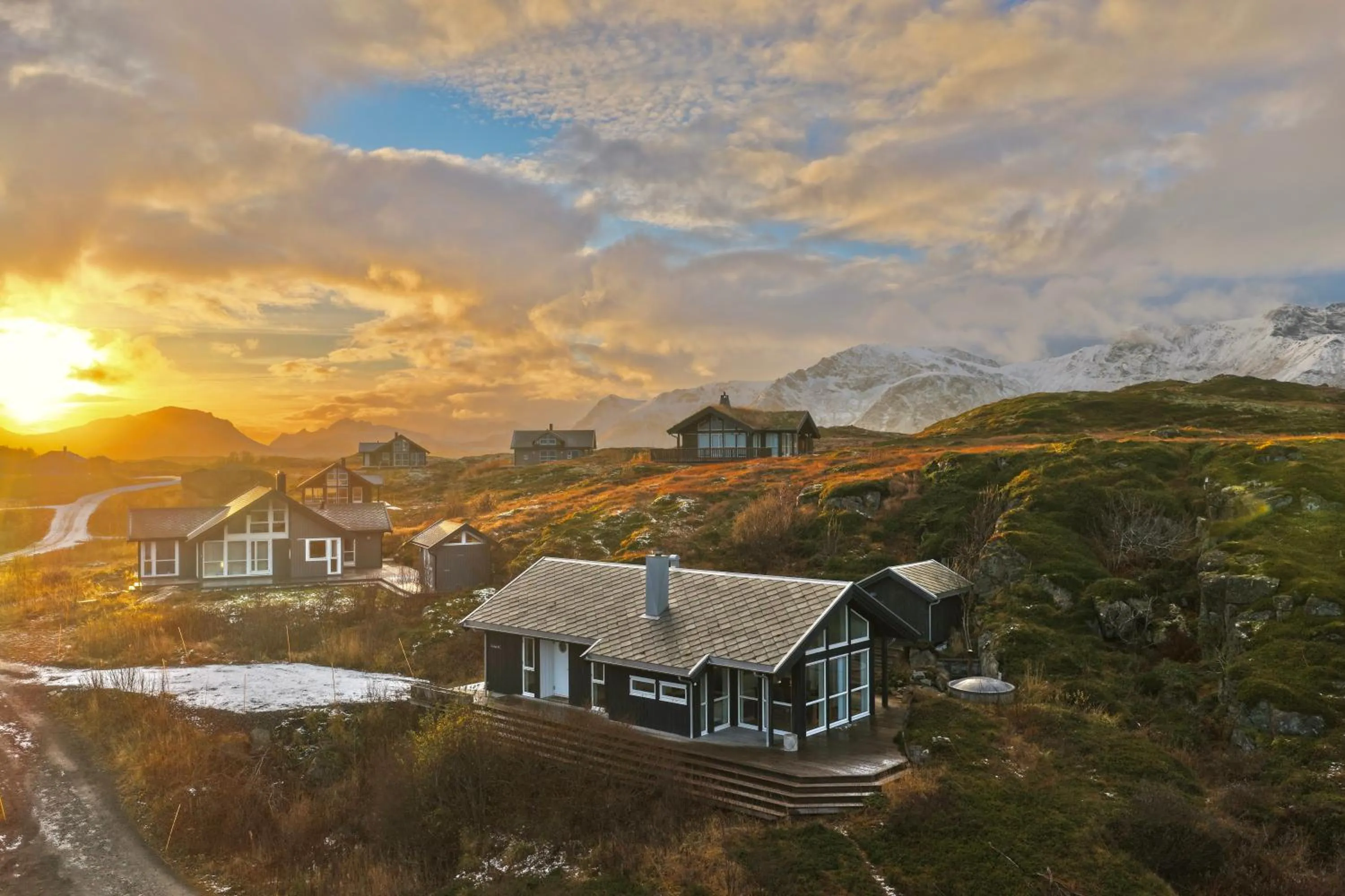 Sunset in Lofoten Links Lodges