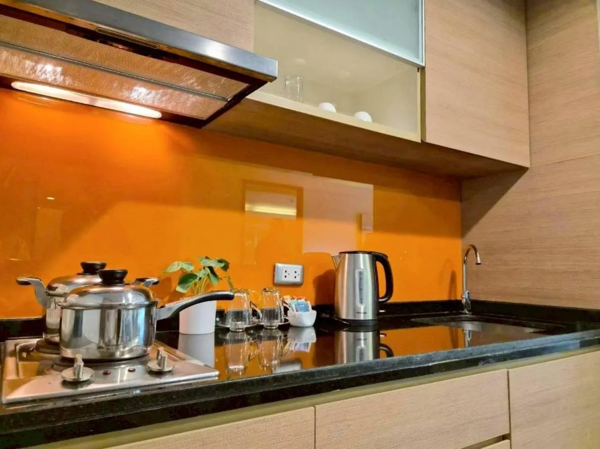 Kitchen or kitchenette in Olive Hotel & Residence Bangkok Sukhumvit 101 near True Digital Park