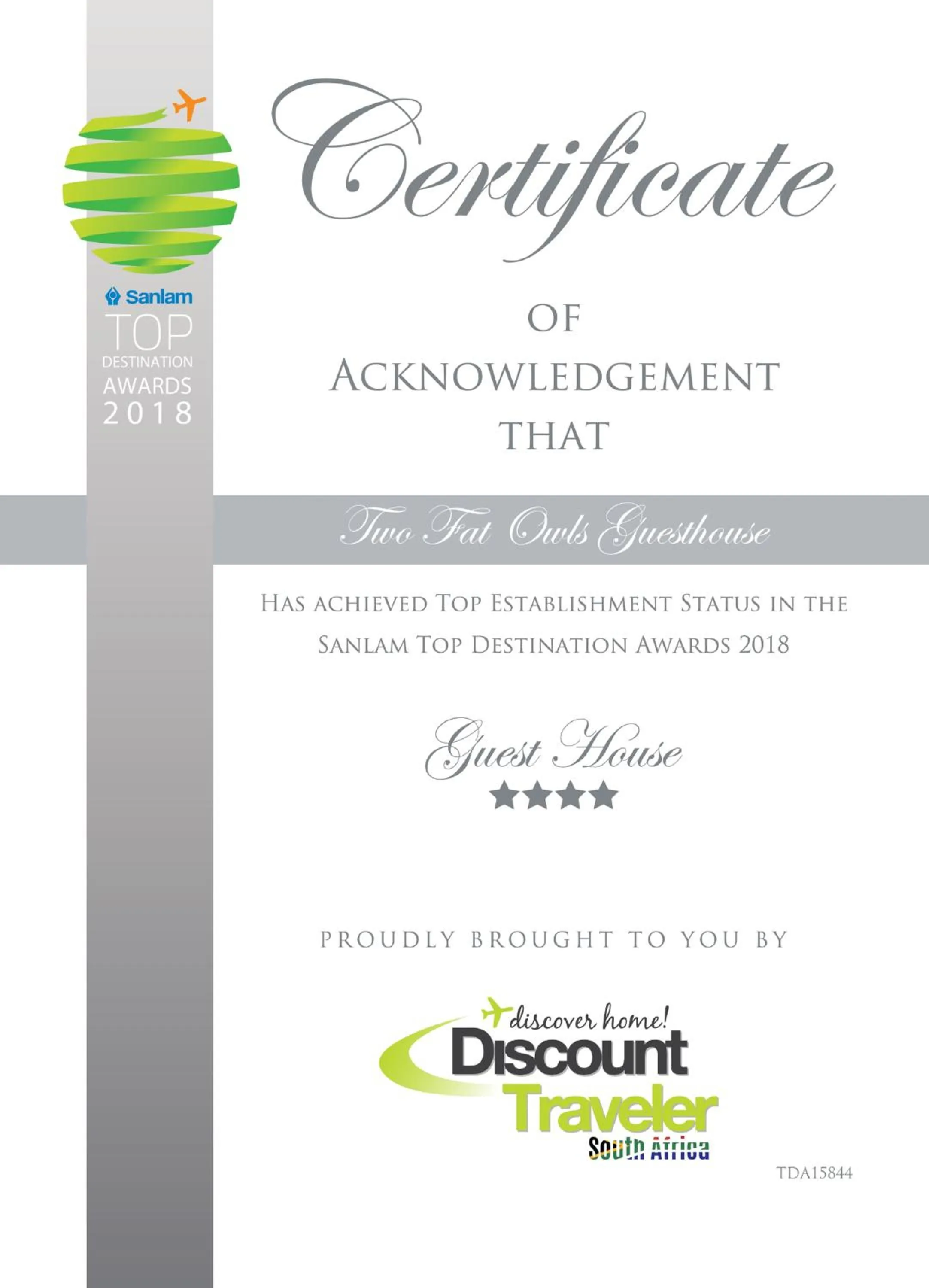 Logo/Certificate/Sign in Two Fat Owls Guesthouse