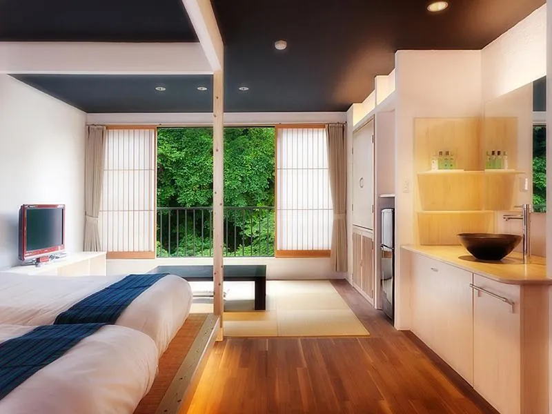 Photo of the whole room, Bed in Shosuke-no-Yado Takinoyu