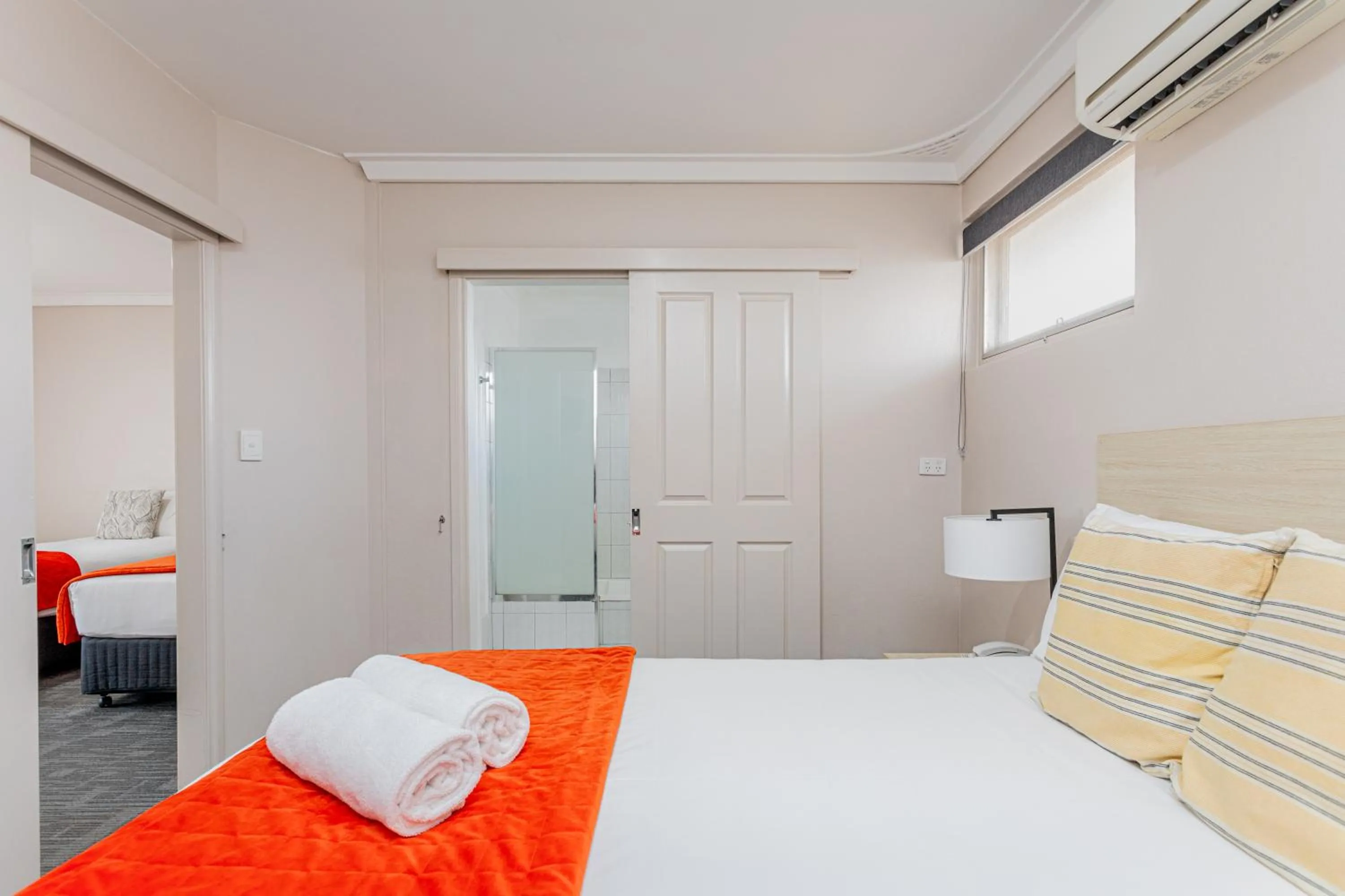 Bathroom, Bed in Mandala Ace Albany Hotel