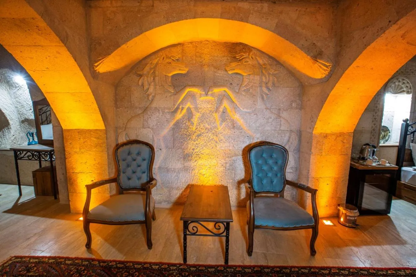 Seating area in Caldera Cave Hotel