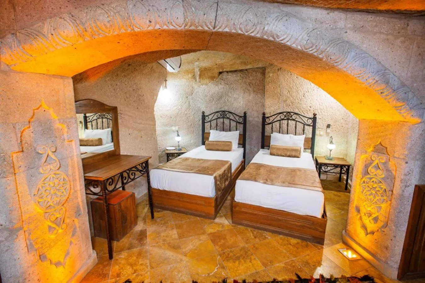 Bed in Caldera Cave Hotel