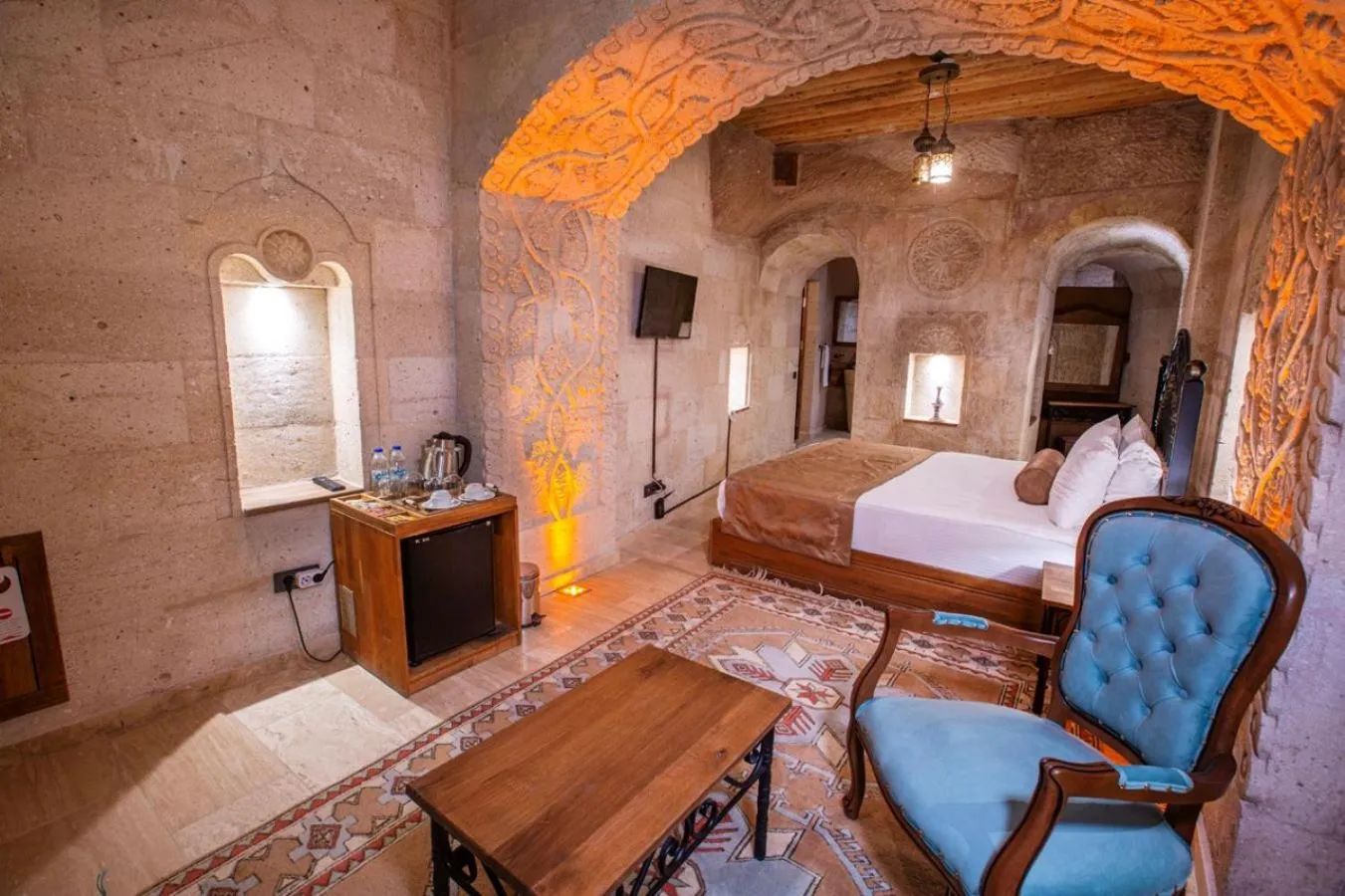 Bed in Caldera Cave Hotel