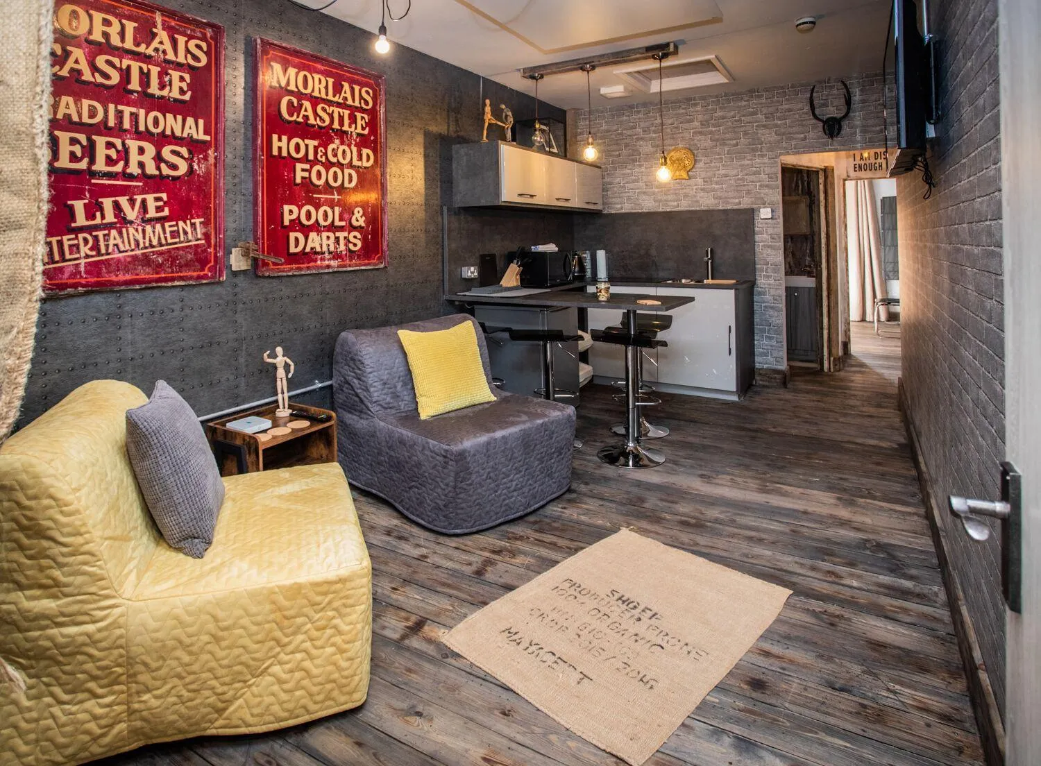 Living room in James' Place at Dowlais