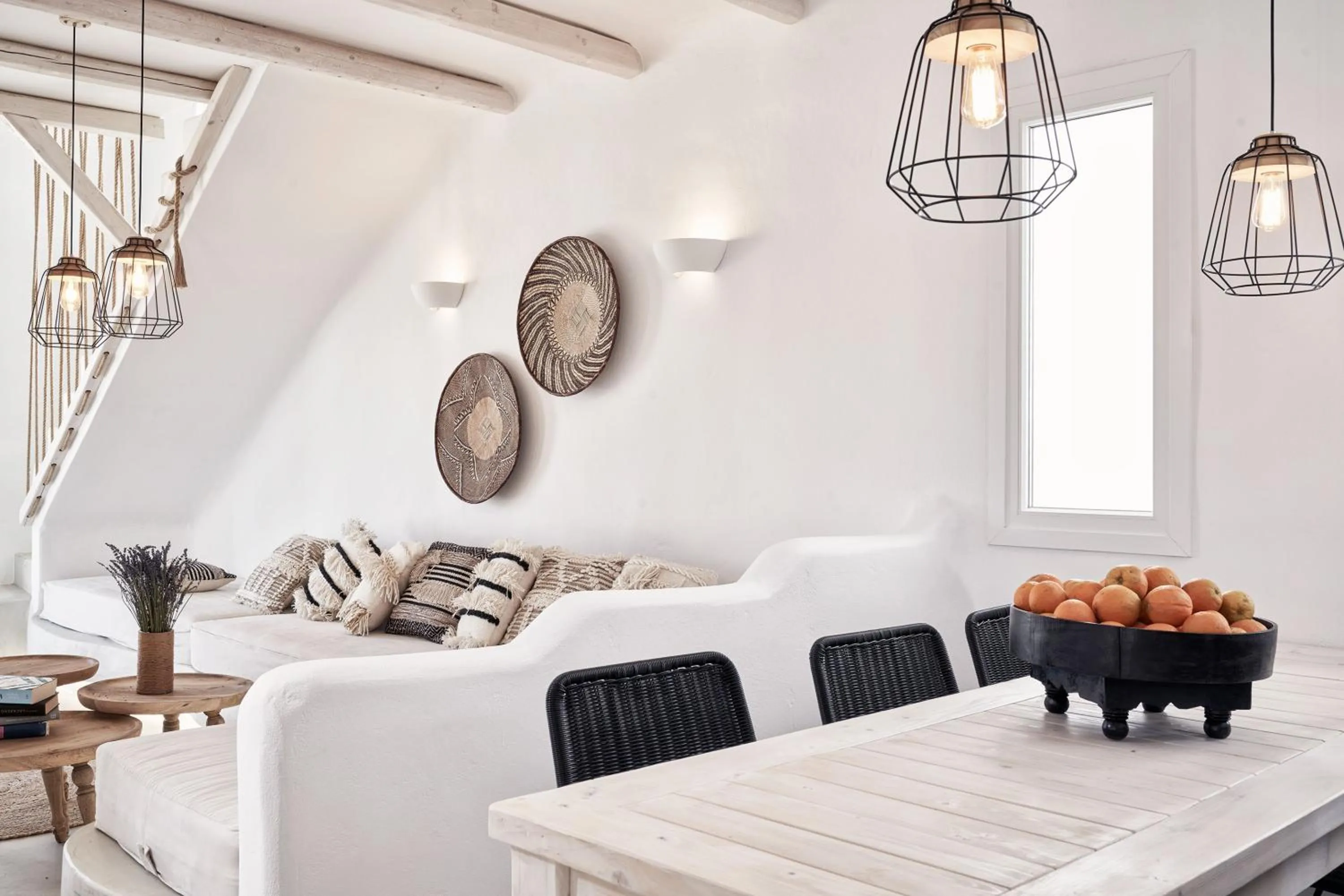 Living room, Bed in Naxian Utopia | Luxury Villas & Suites