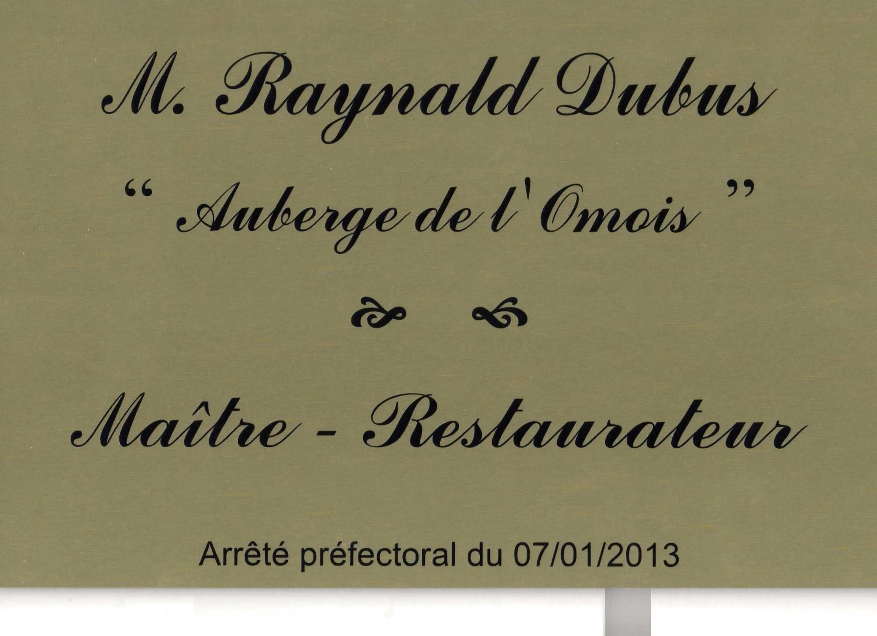 Certificate/Award in Auberge De L'Omois
