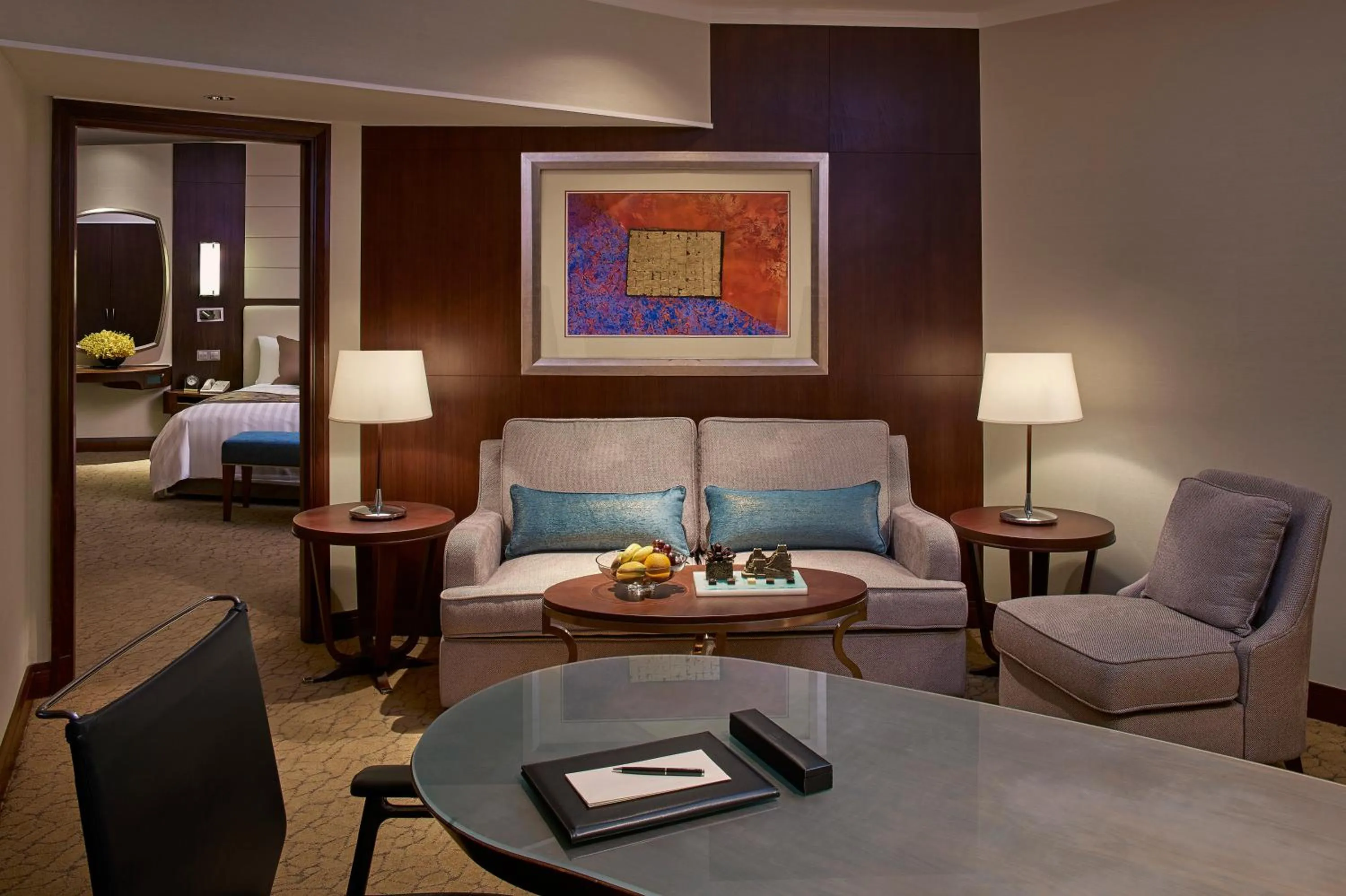 Living room, Bed in China World Hotel, Beijing