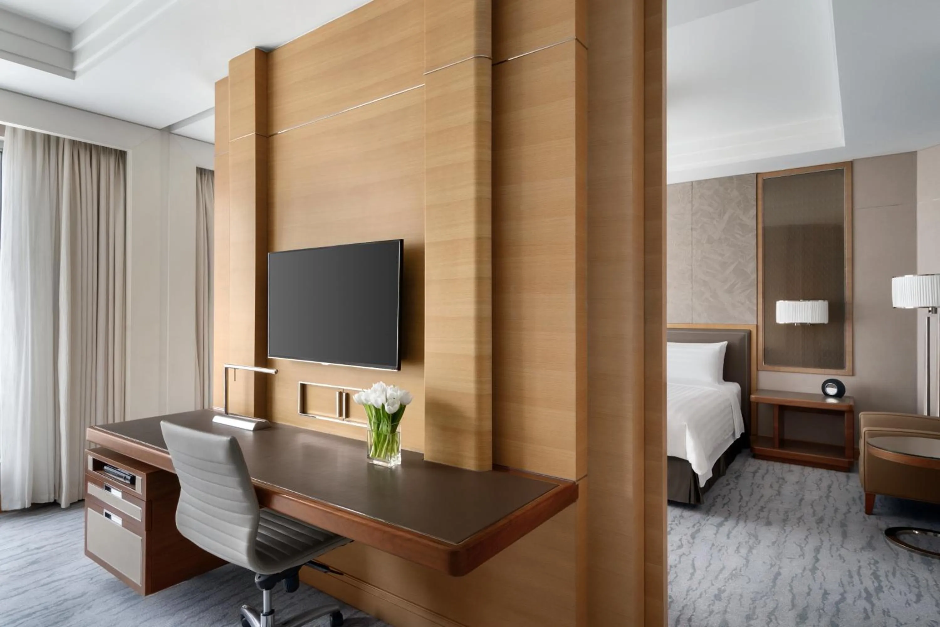 Living room, Bed in Kerry Hotel, Beijing by Shangri-La