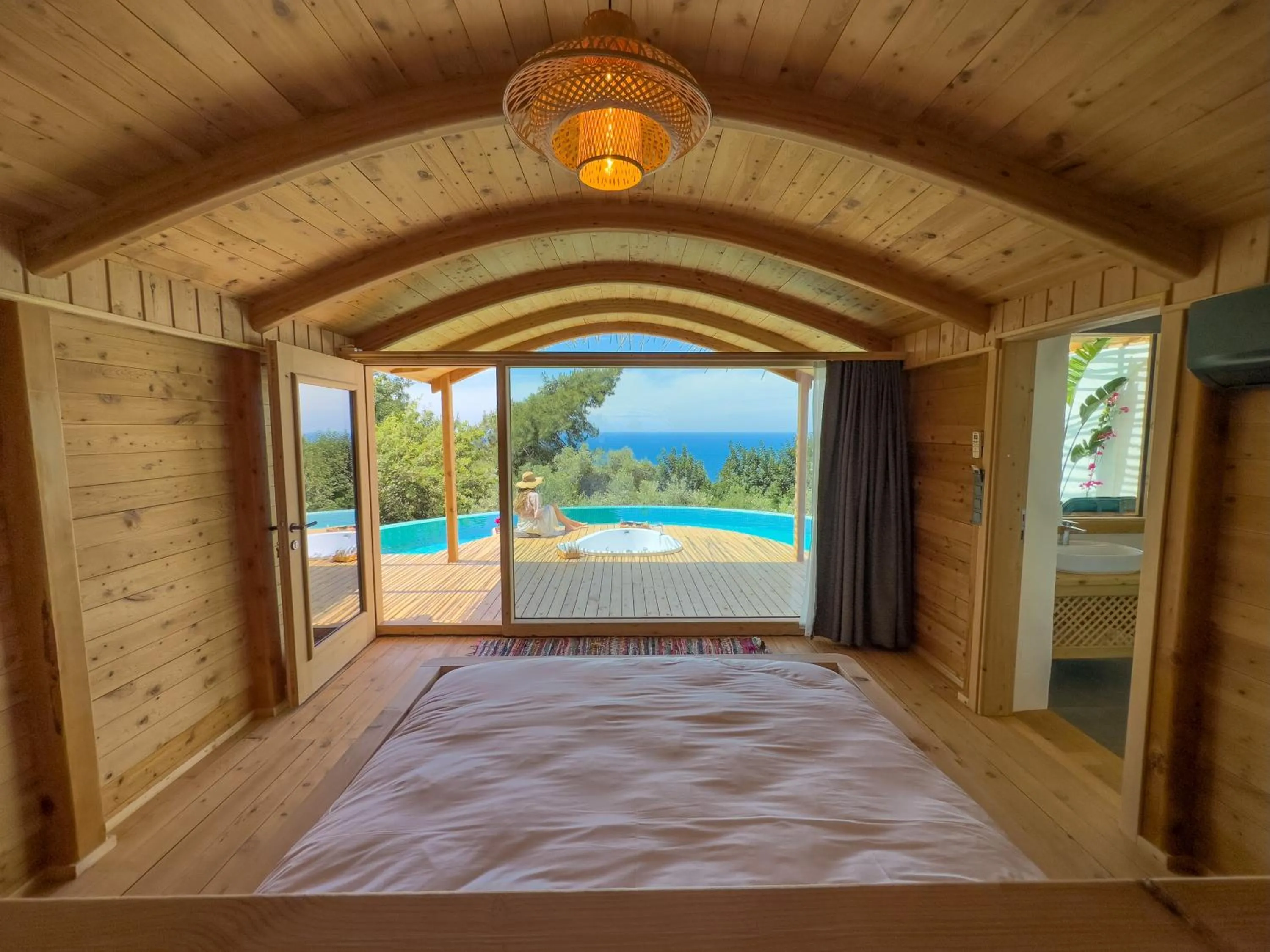 Pool view, Bed in Seaview Faralya