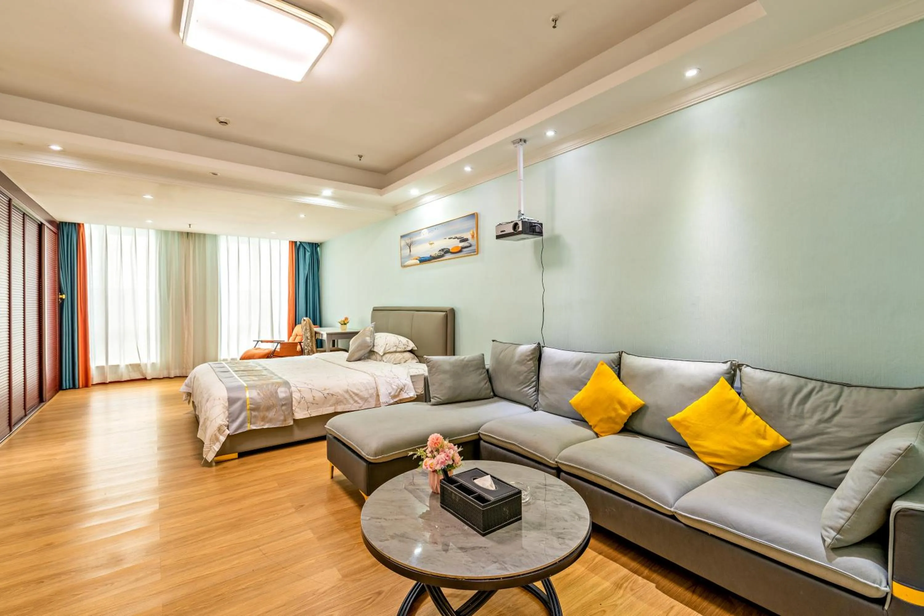 Photo of the whole room, Bed in Guangzhou Manhattan International Apartment Zhengjia Free bus services are provided for the first and second phases