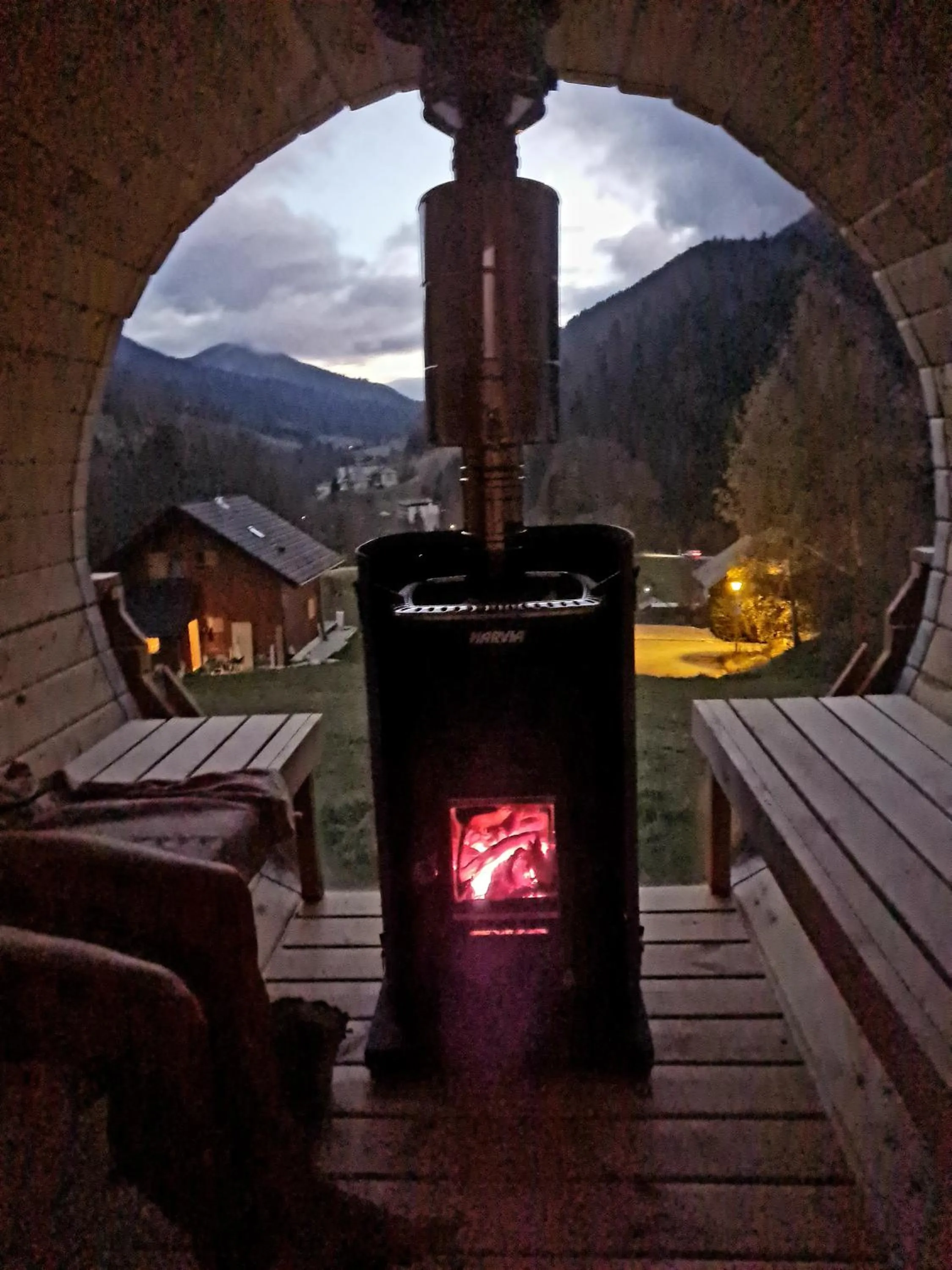 Sauna in Le Chalet Du Blanc Spa yoga