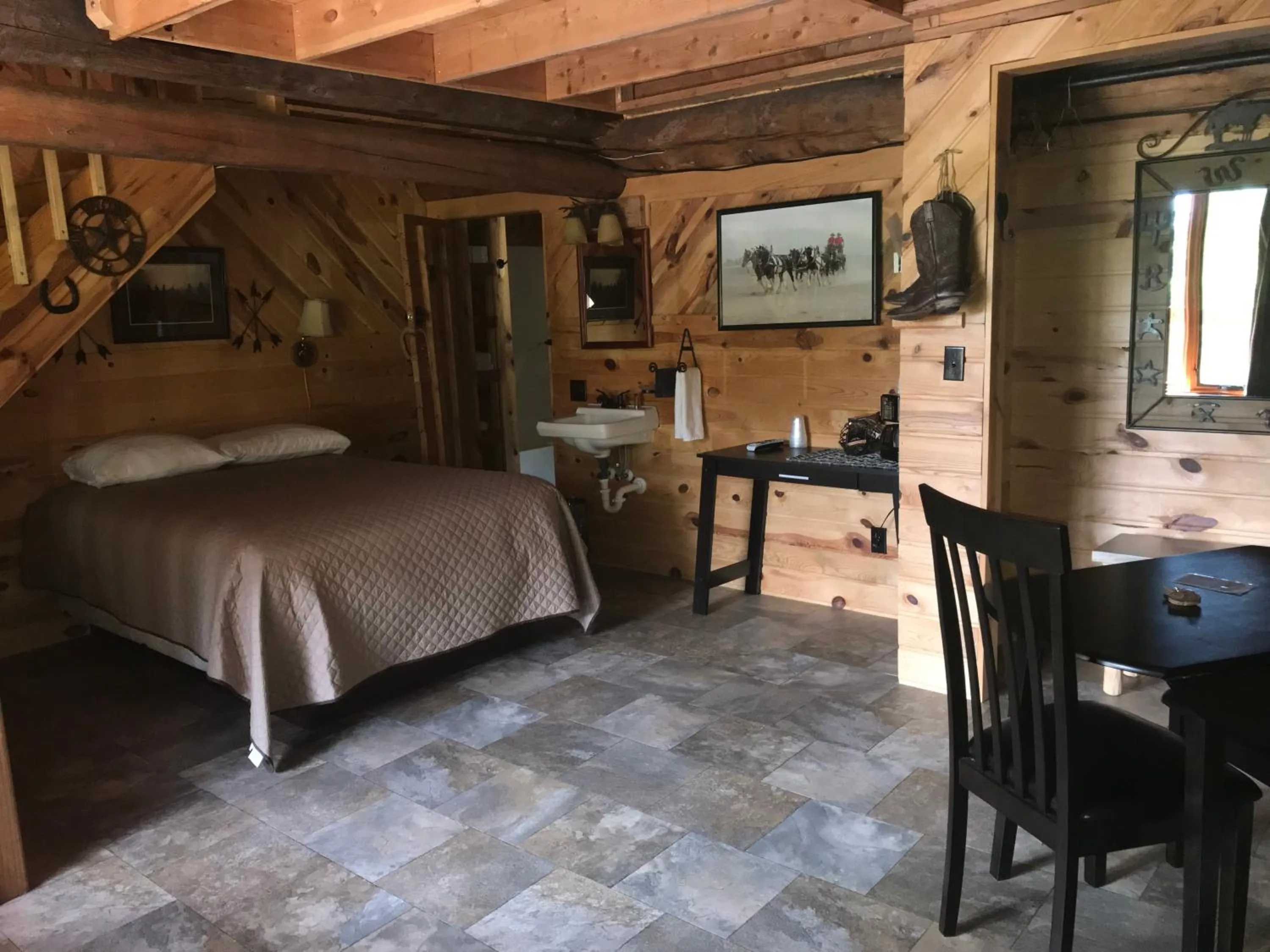 Bed in Judith Mountain Lodge
