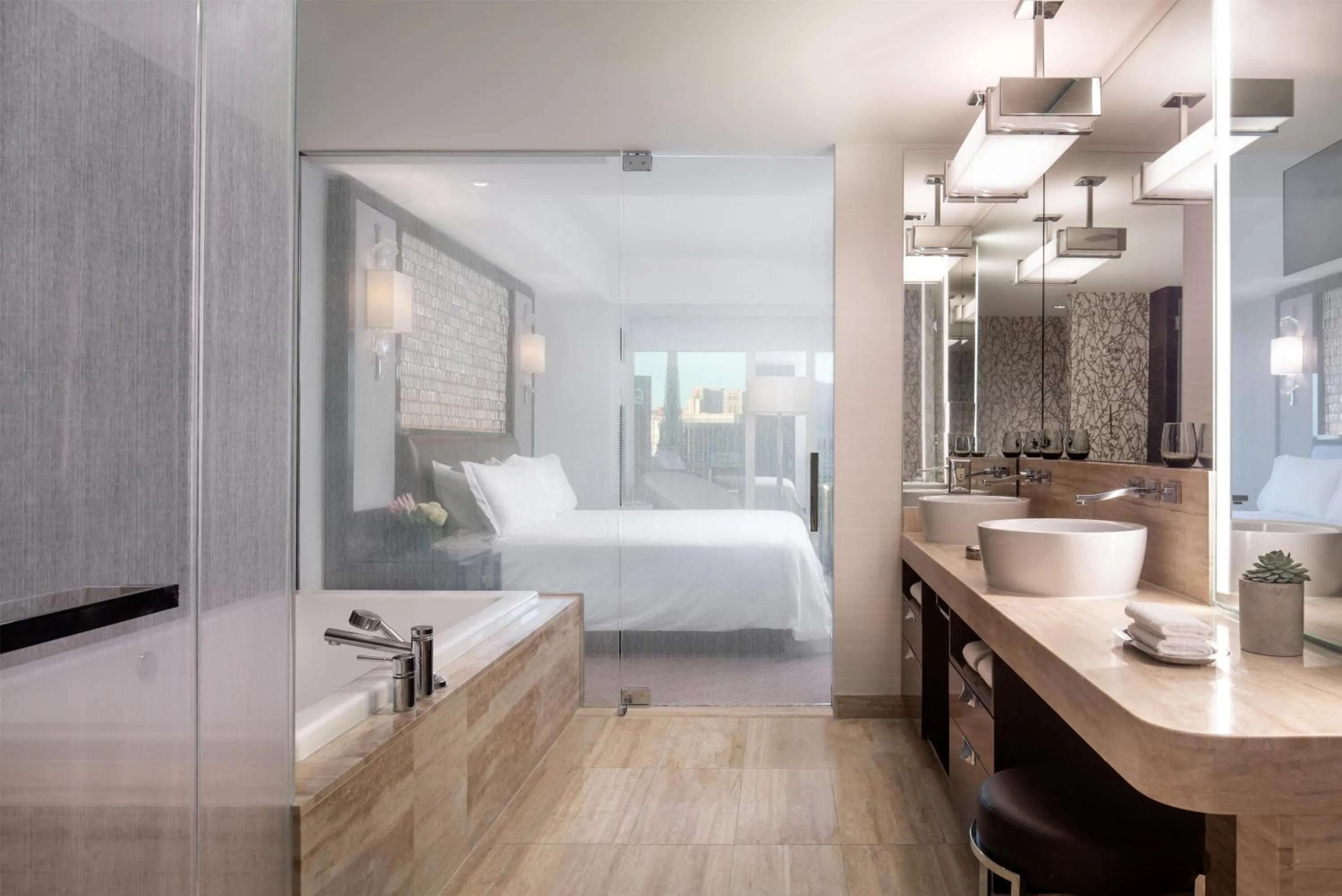 Bathroom, Bed in Waldorf Astoria Las Vegas