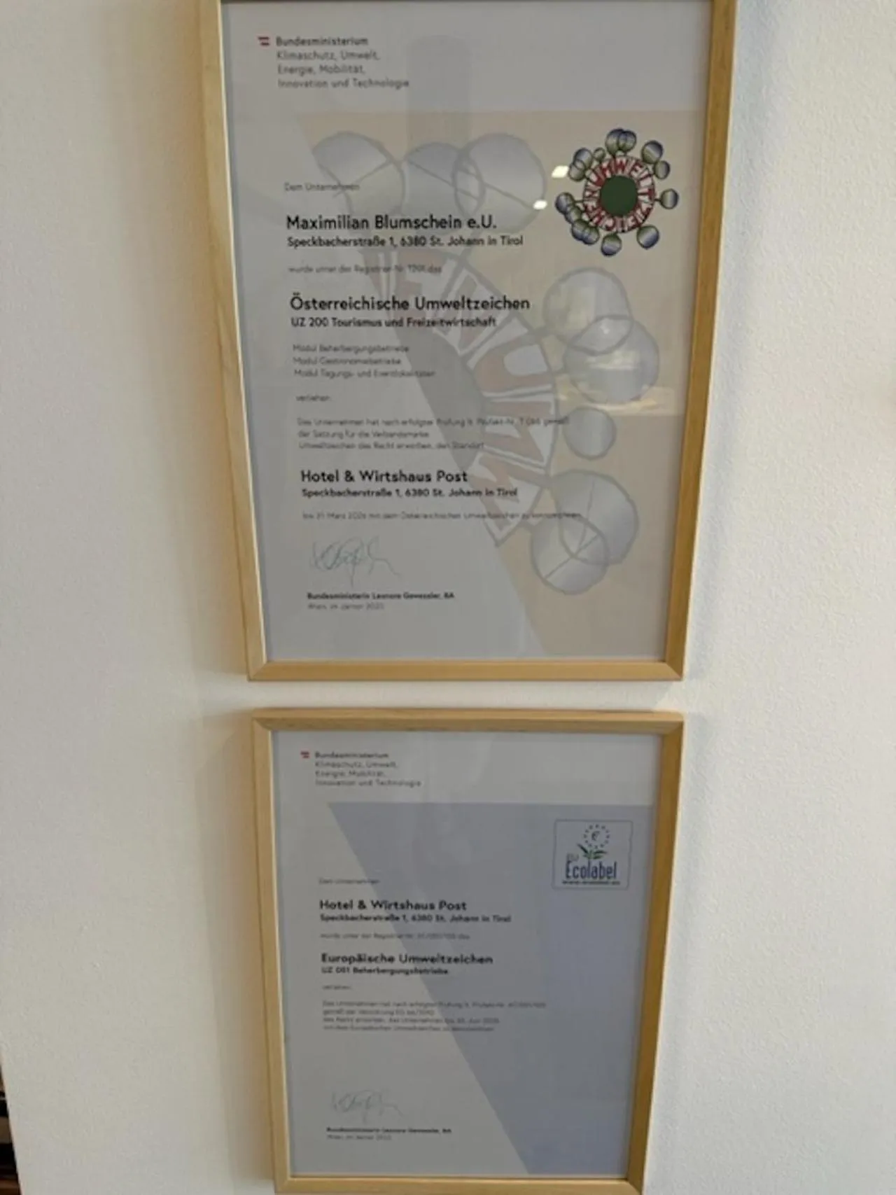 Certificate/Award in Hotel Wirtshaus Post