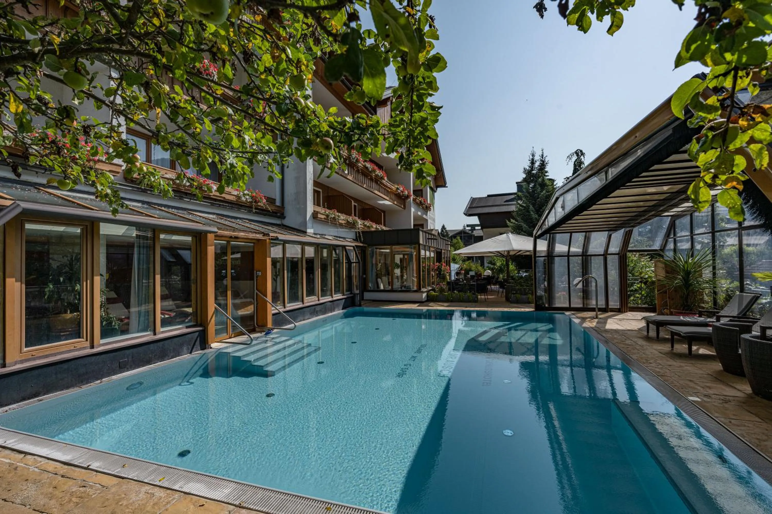 Pool view in Genusshotel Almrausch