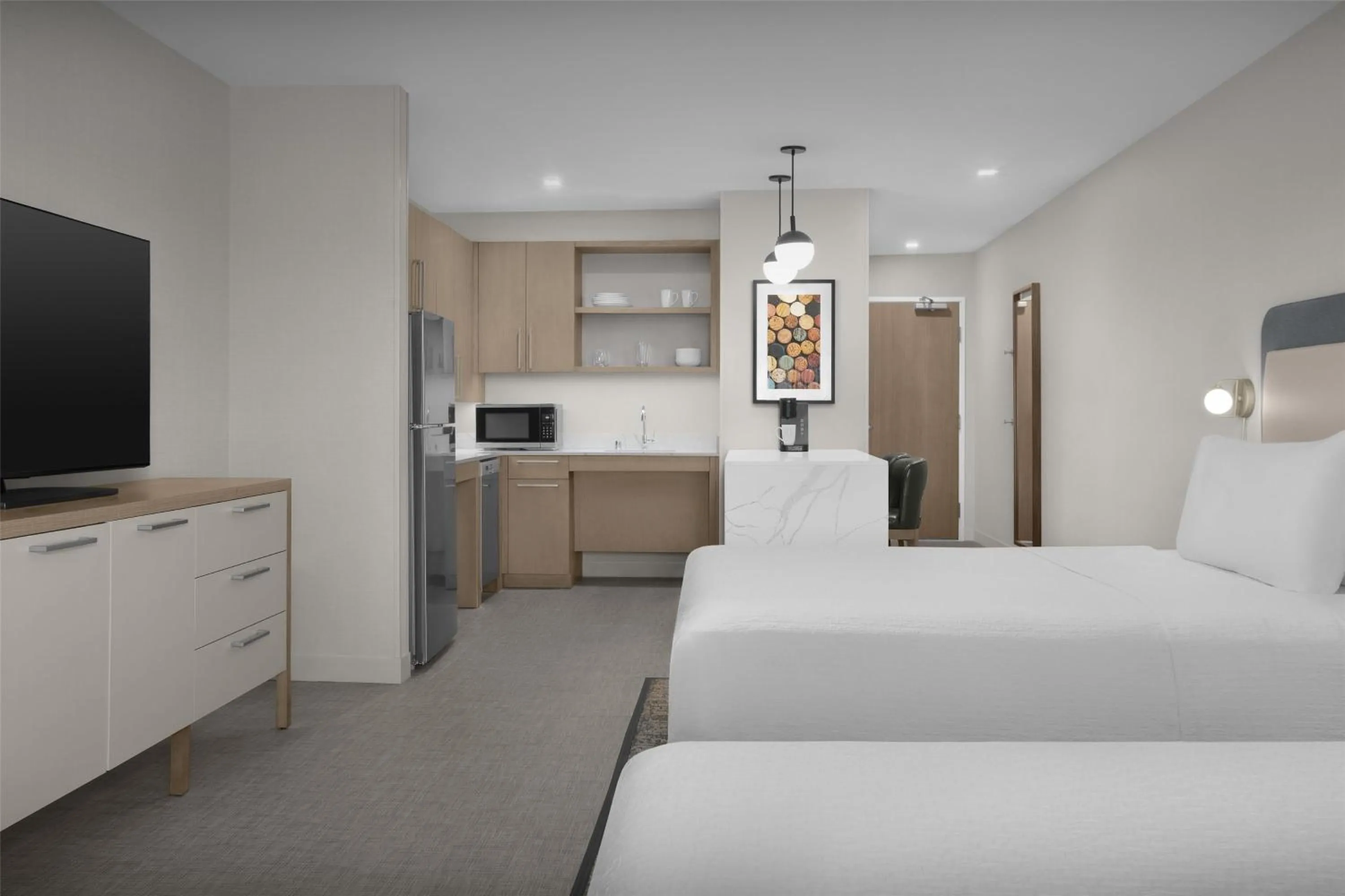 Kitchen or kitchenette, Bed in Homewood Suites by Hilton Santa Maria