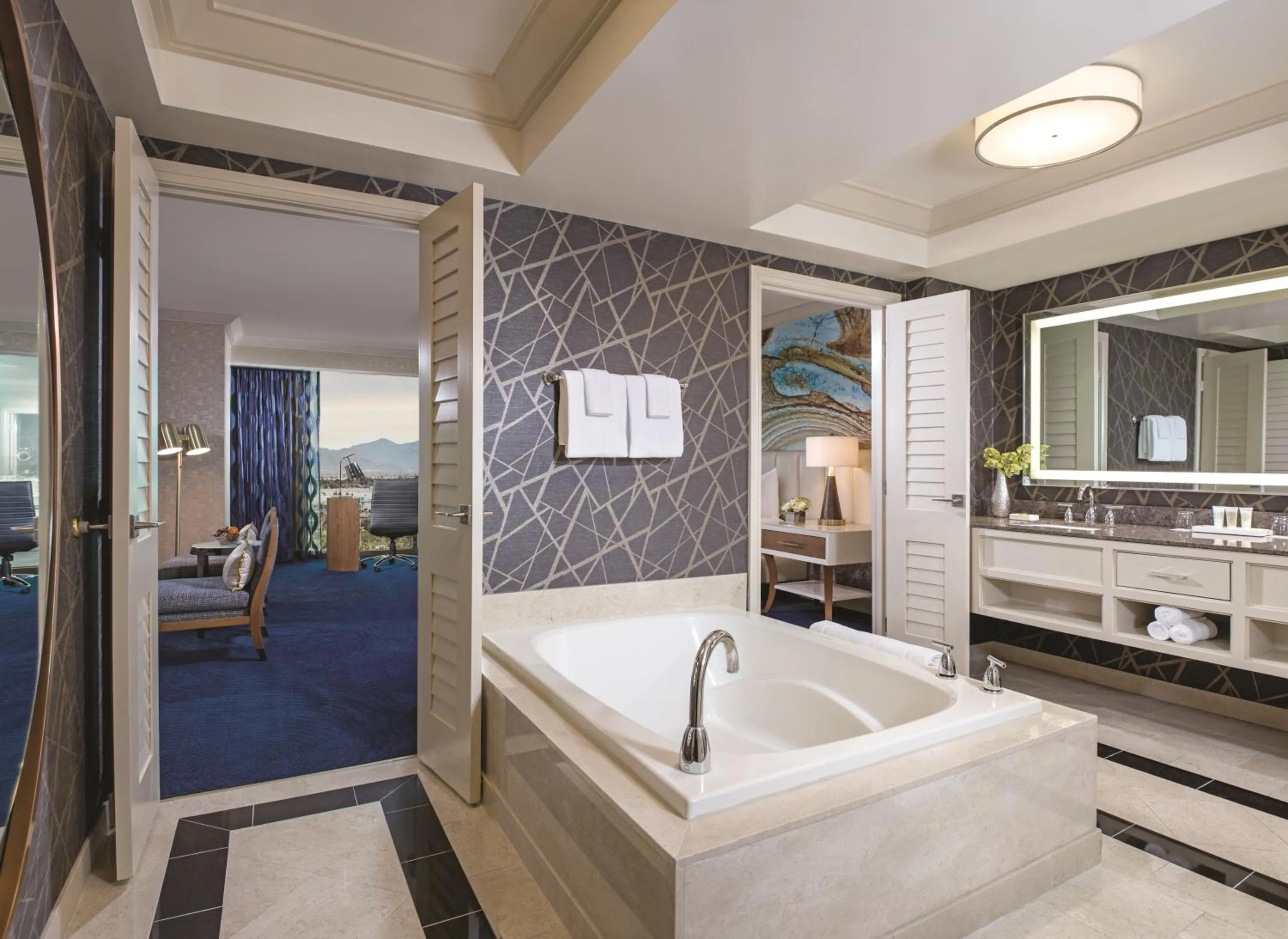 Bathroom, Bed in Mandalay Bay
