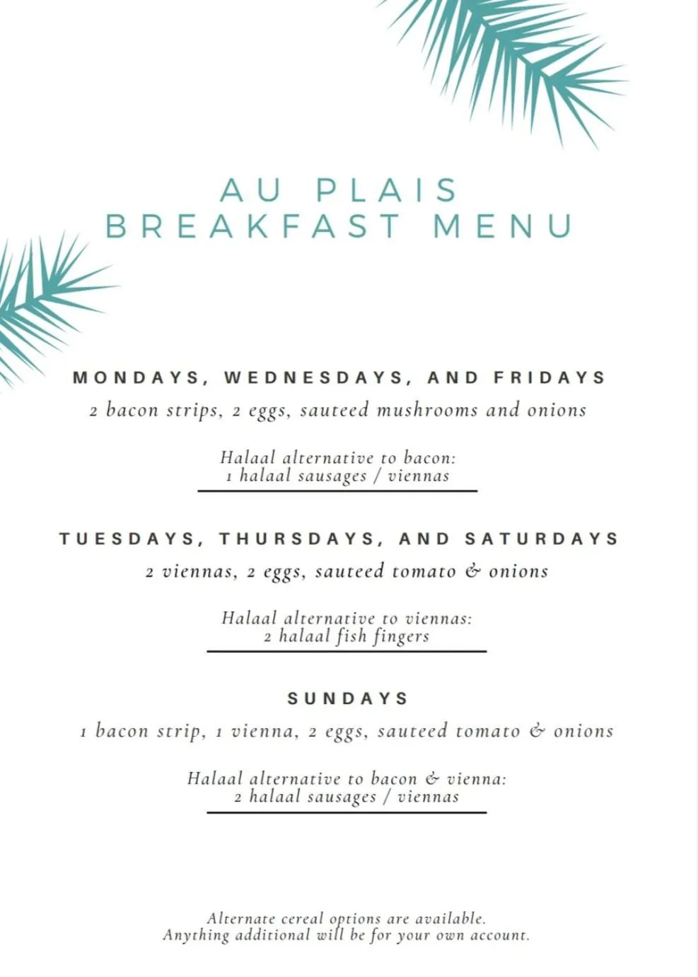 Breakfast in Au Plais De Langebaan at Palm Tree Villa