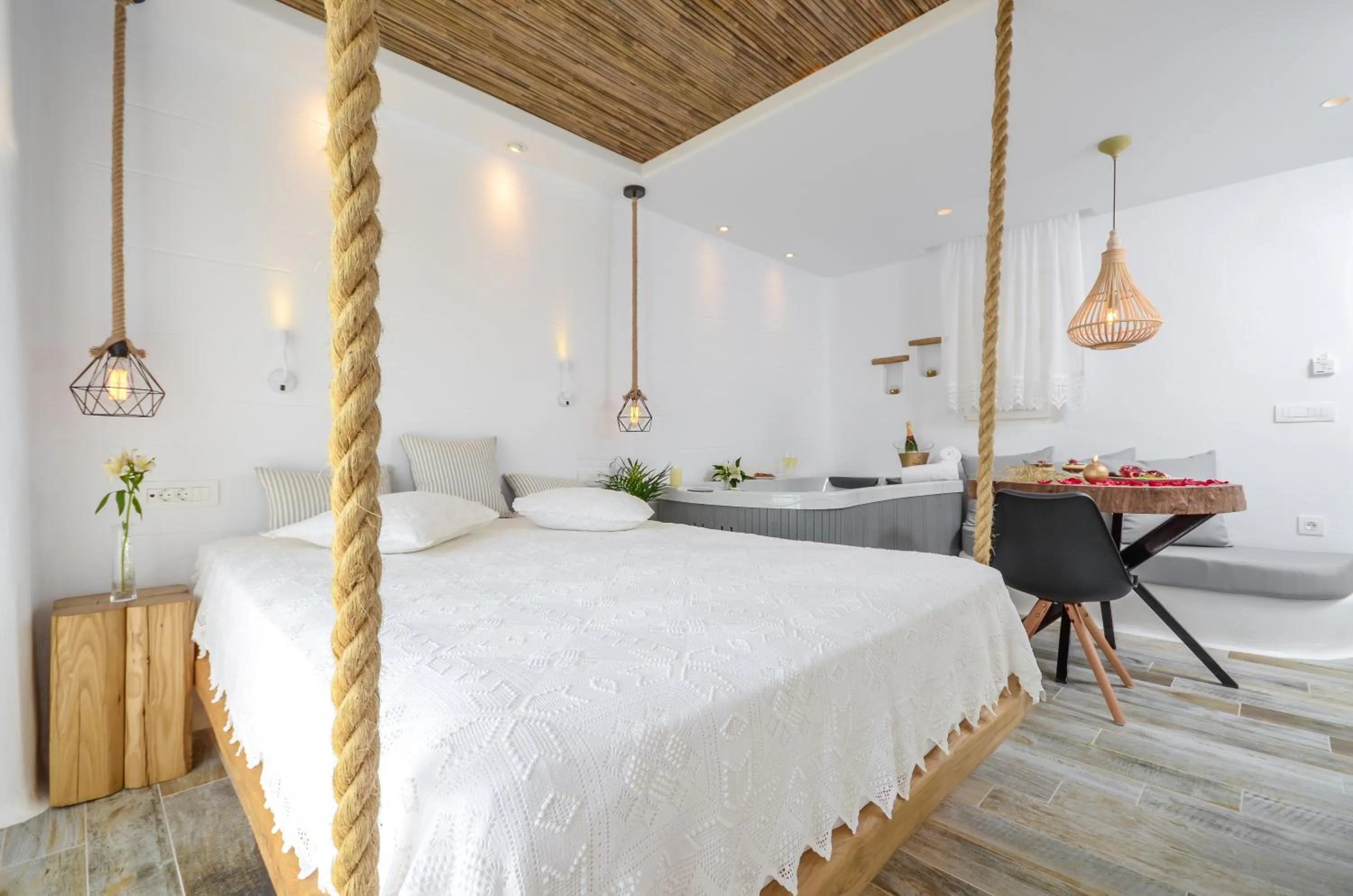 Bed in Naxos Island Escape Suites