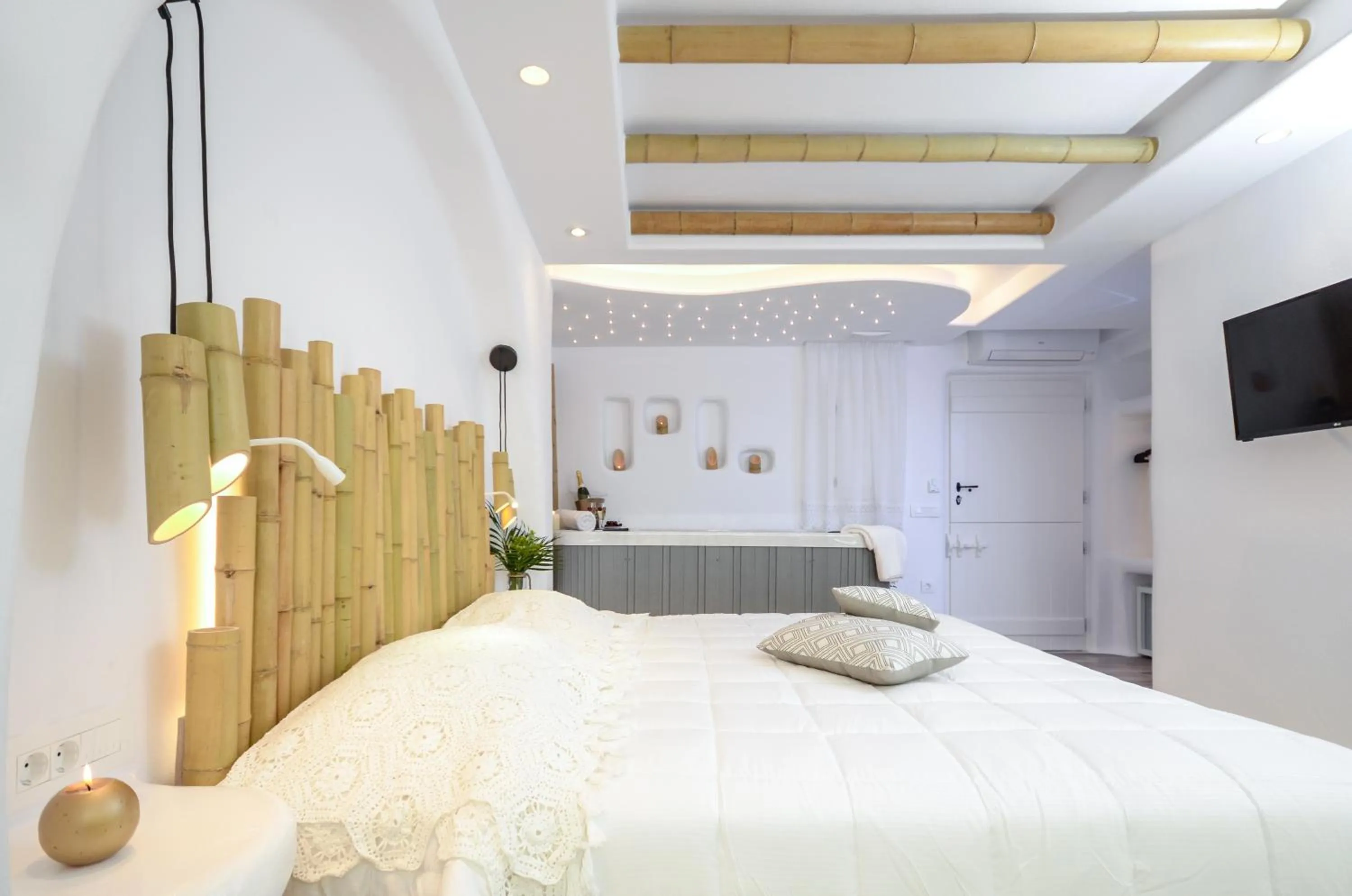 Bed in Naxos Island Escape Suites