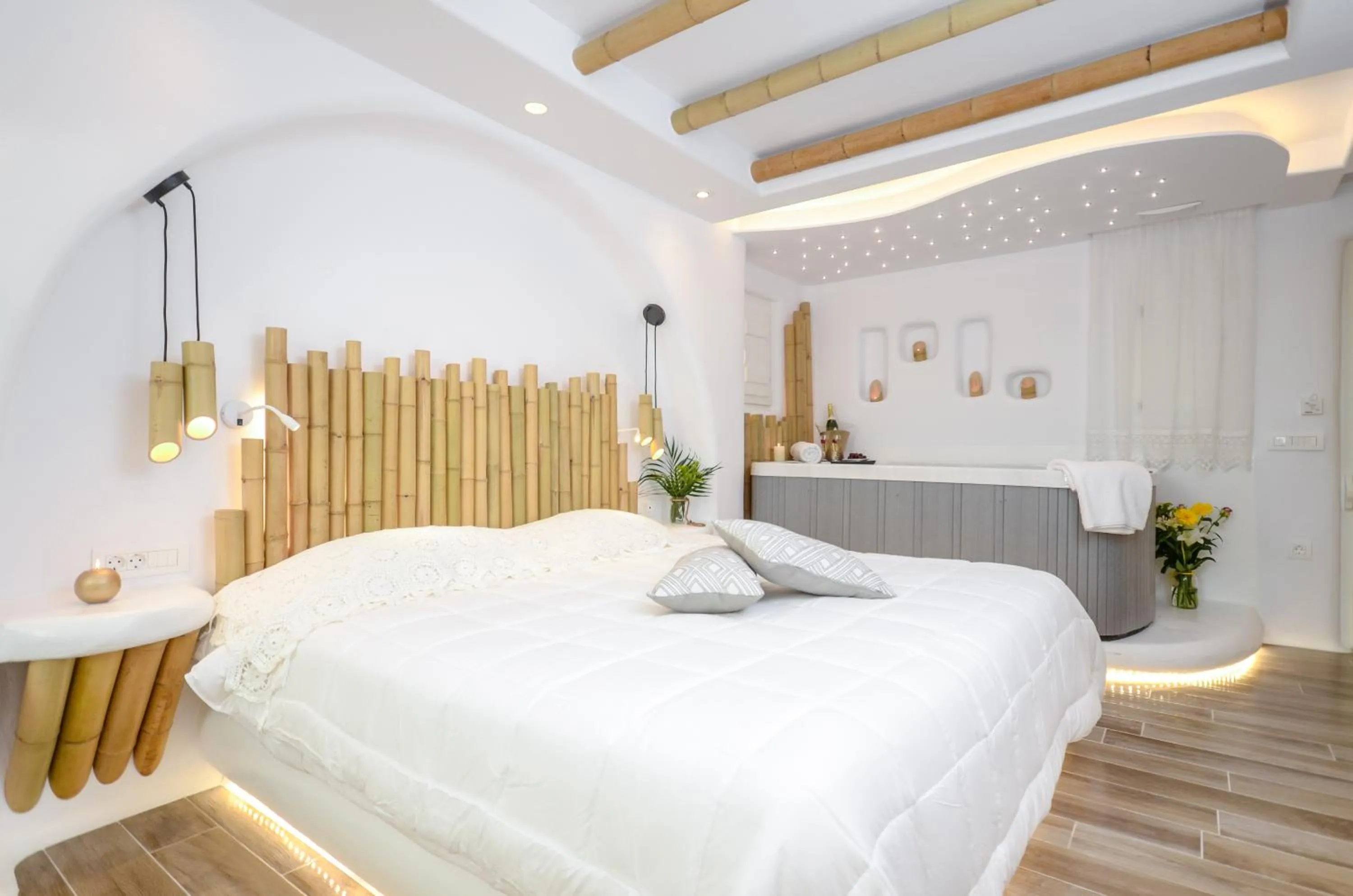 Bed in Naxos Island Escape Suites