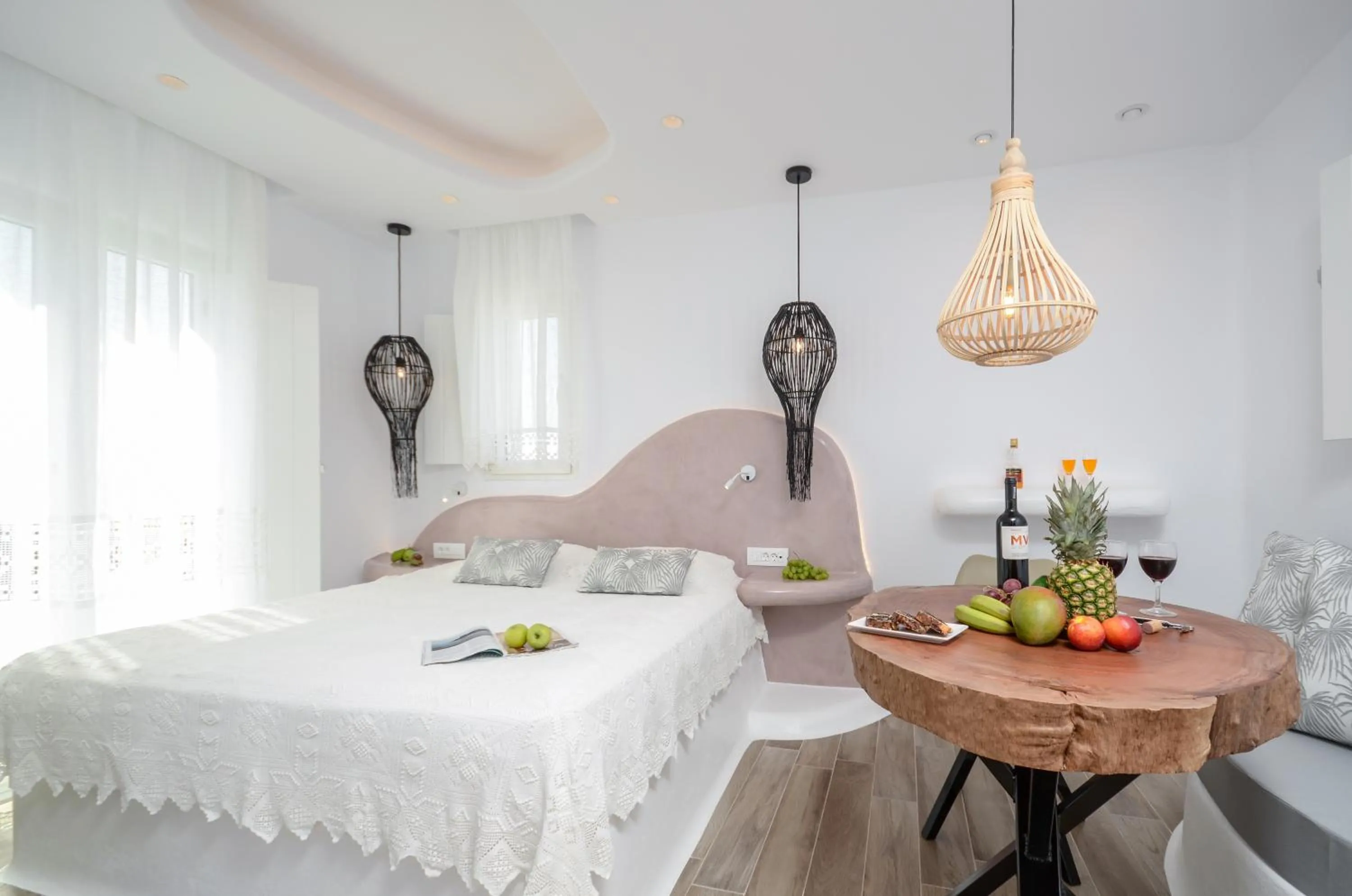 Bed in Naxos Island Escape Suites