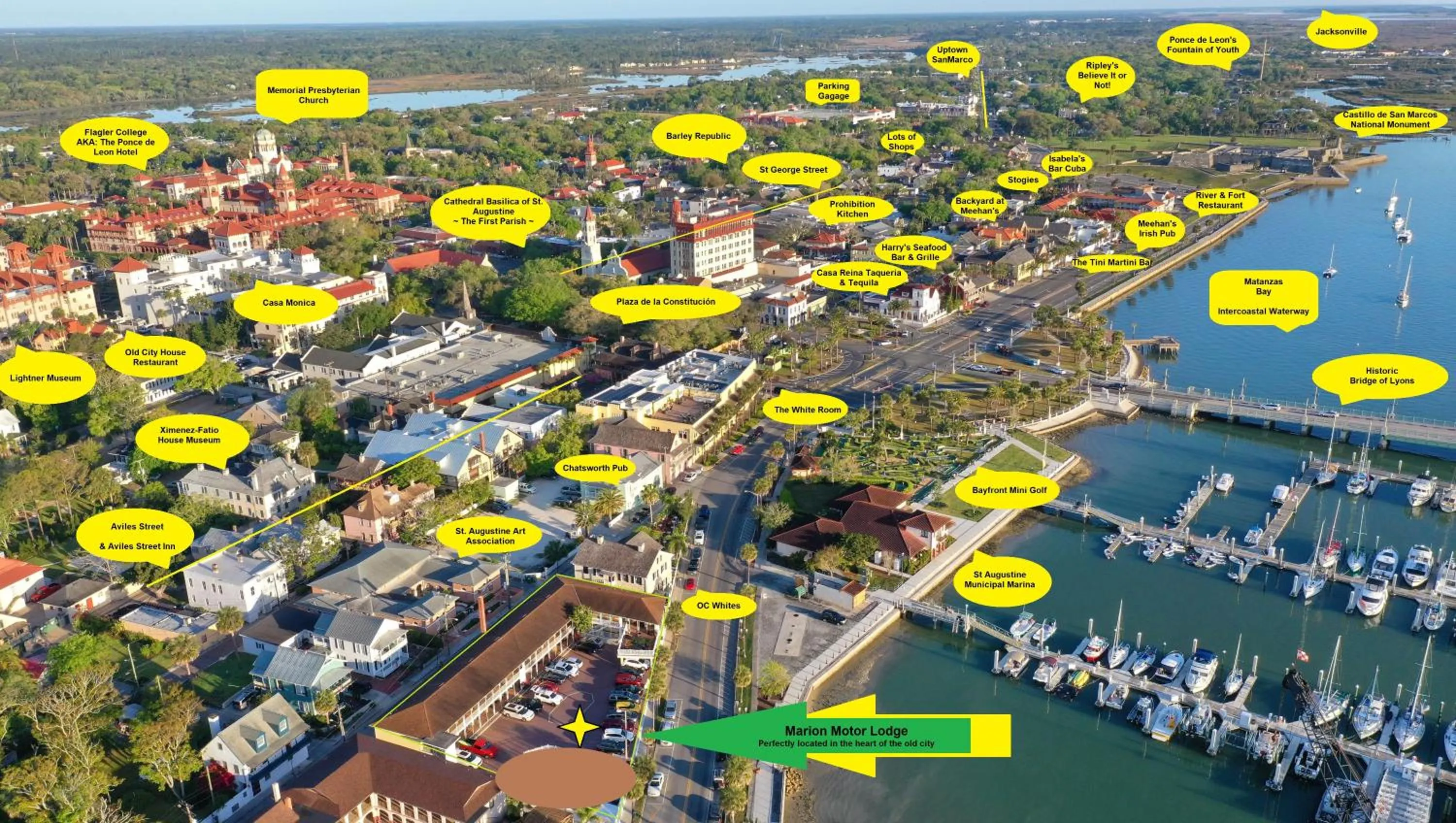 City view in Historic Waterfront Marion Motor Lodge in downtown St Augustine