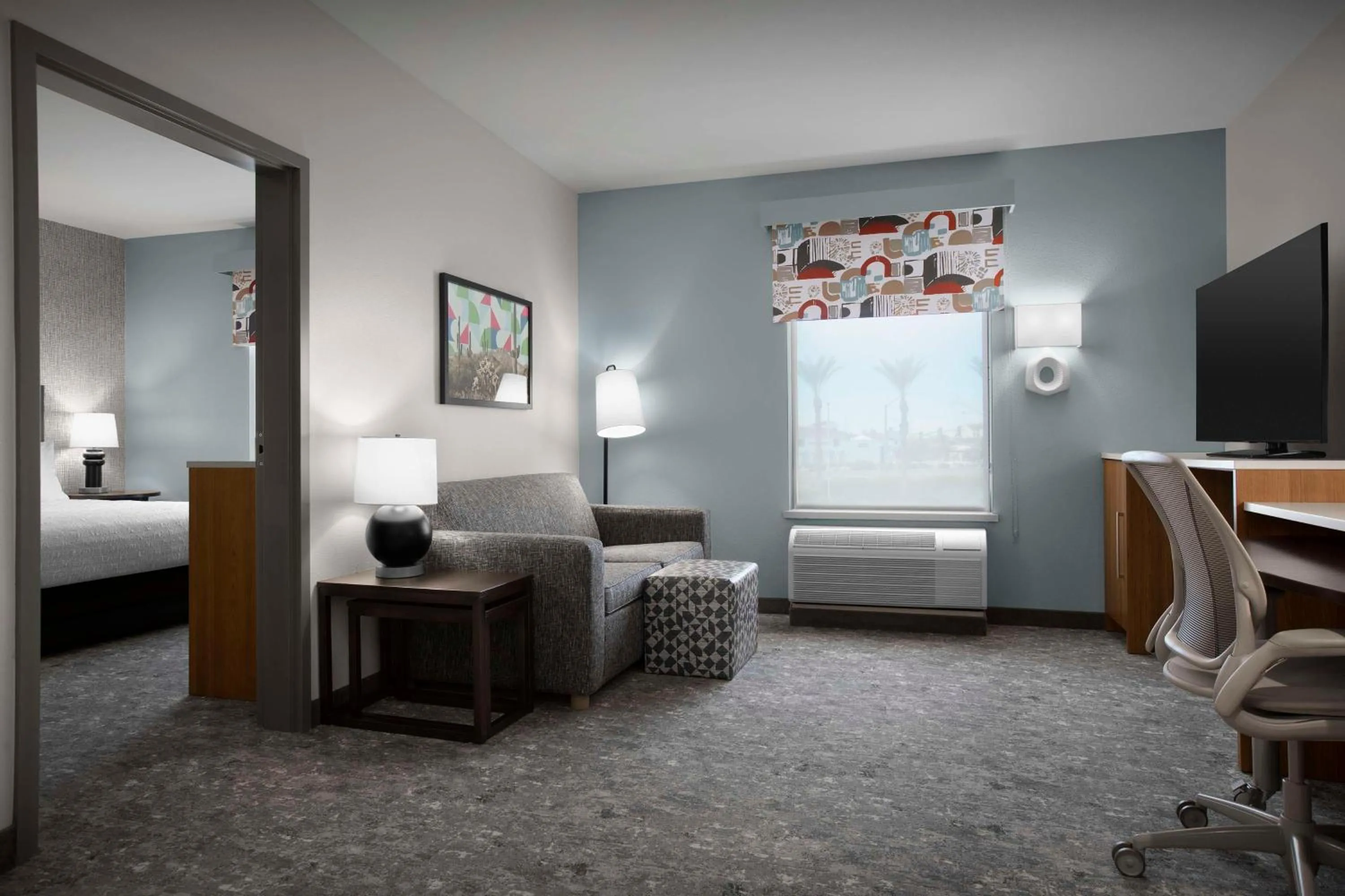 Living room, Bed in Home2 Suites by Hilton Phoenix Chandler