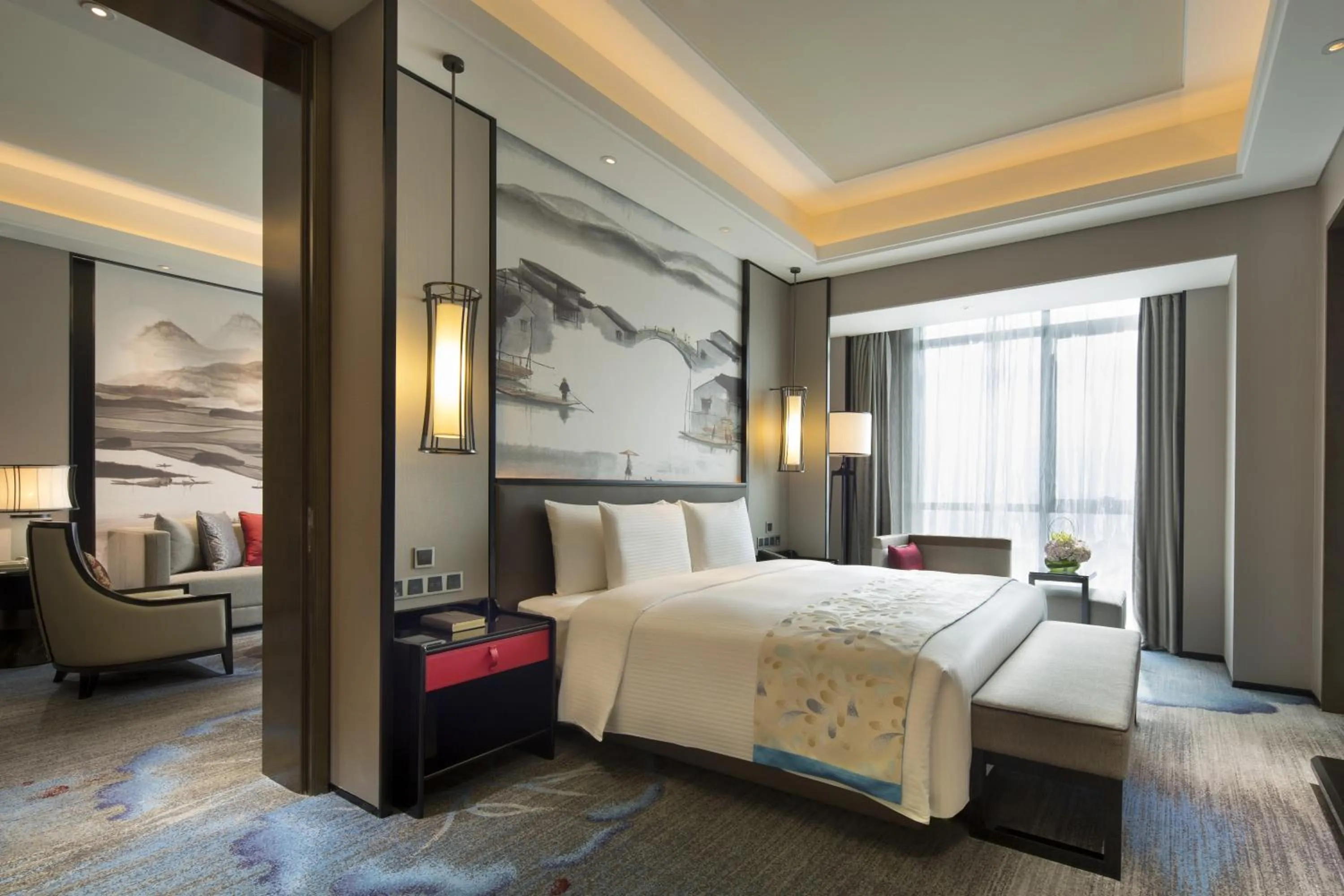 Bedroom, Bed in Wanda Realm Yiwu