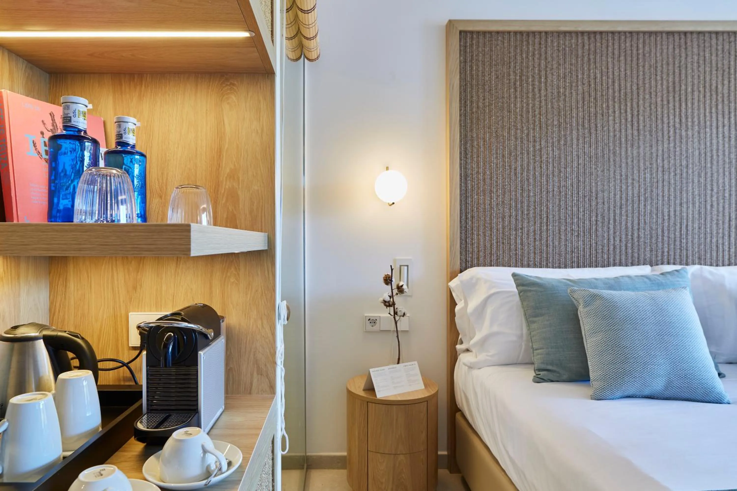 Coffee/tea facilities, Bed in Cala San Miguel Hotel Ibiza, Curio Collection by Hilton, Adults only